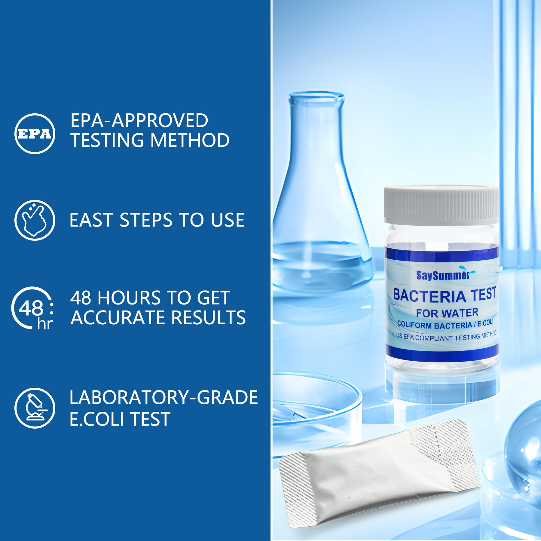 Drinking Water Bacteria Test Kit: 4 Tests Detecting Coliform E coli Bacteria - at Home Well Water Testing Kits for Drinking Water Pool Hot Tub Aquarium and More SaySummer uk supplements