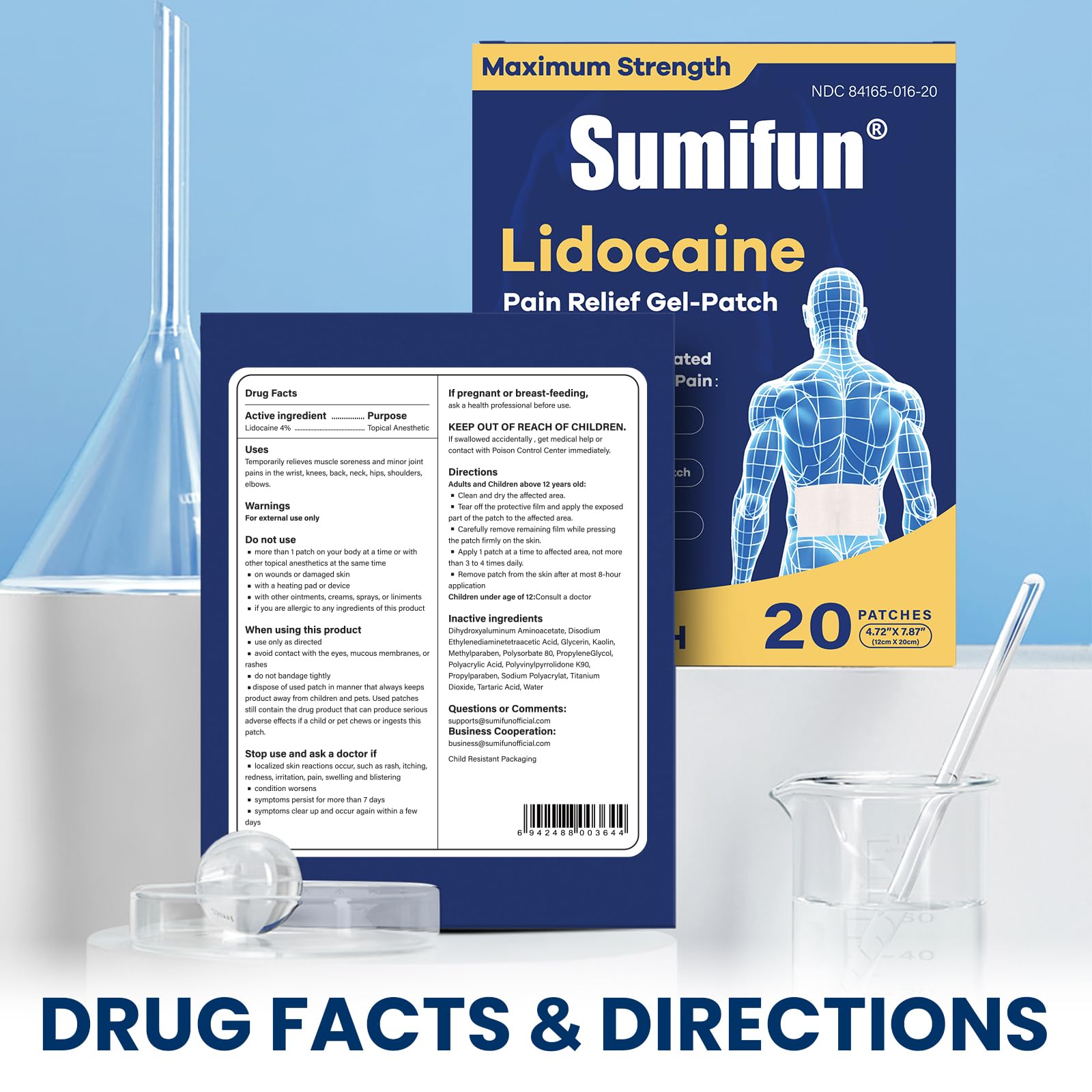Sumifun XL Lidocaine Patches for Pain Relief, 4% Lidocaine Maximum Strength OTC, Extra Large 4.72"x7.87" for Full Back Pain Patches & Large Areas (Extra Large, Count, 20) Sumifun uk supplements