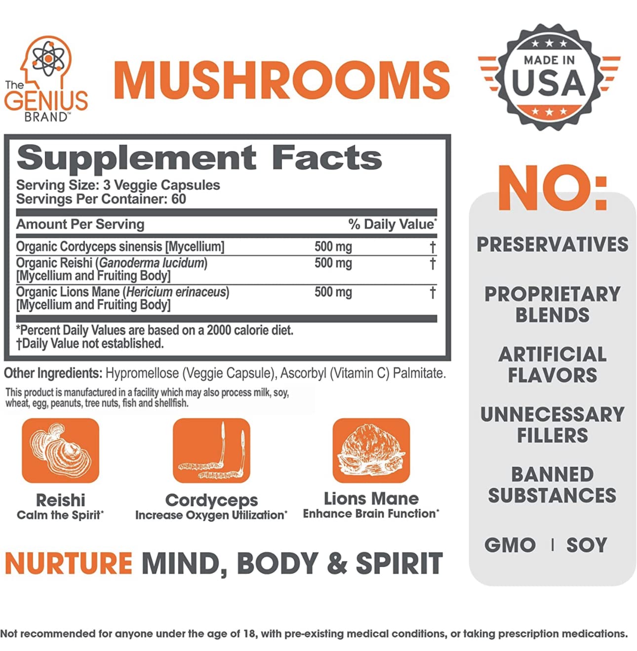 The Genius Brand - Lions Mane, Cordyceps and Reishi- Genius Mushroom The Genius Brand uk supplements