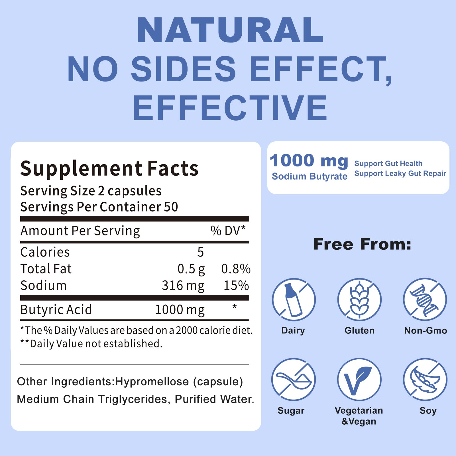 Sodium Butyrate Supplement – Postbiotic for Gut Health, Supports Digestion, IBS, Leaky Gut & Stomach Comfort – Low Odor, Easy to Swallow, No Side Effects – 100 Vegan Capsules QUBIT uk supplements