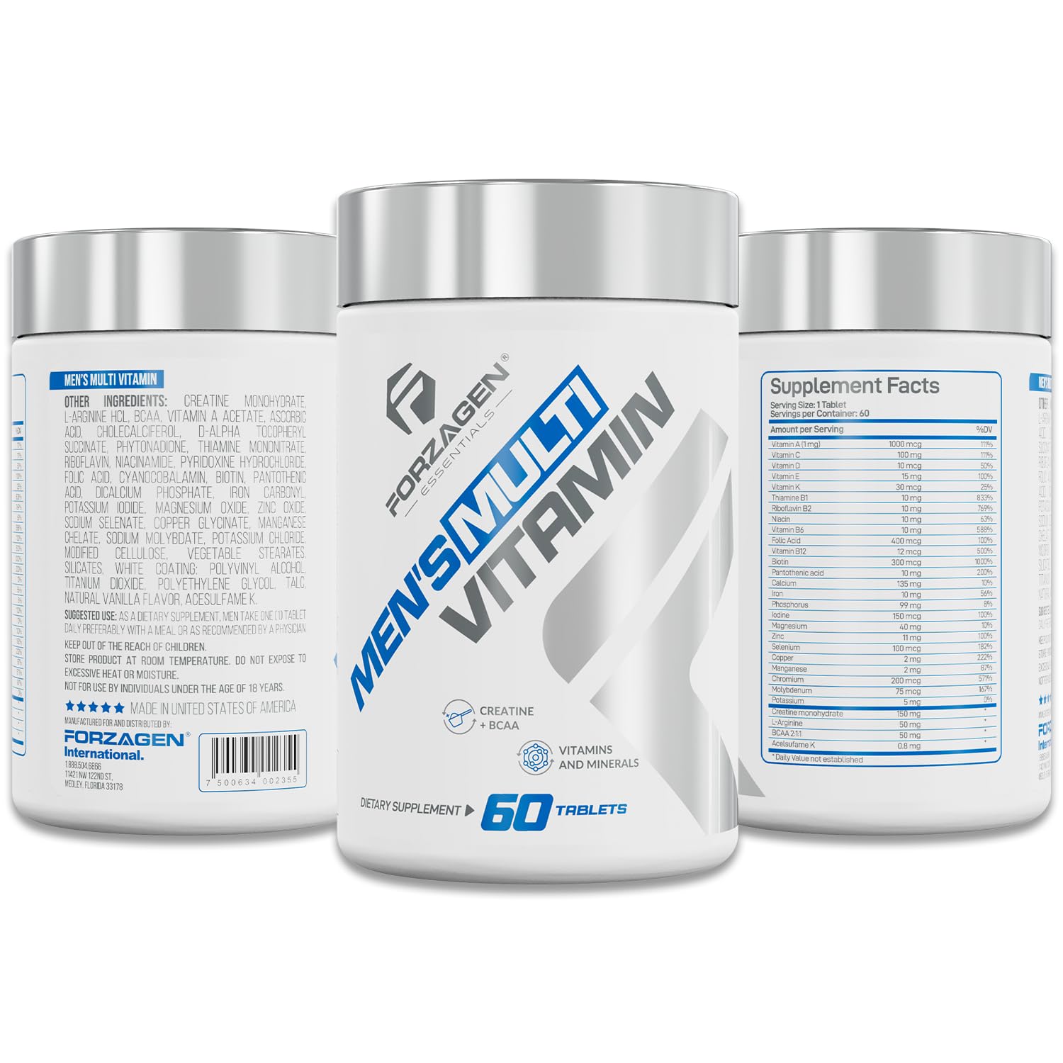 Forzagen Essentials Men's Multivitamin with Creatine and BCAA, Complete Vitamin and Mineral Complex, 60 Tablets Forzagen uk supplements