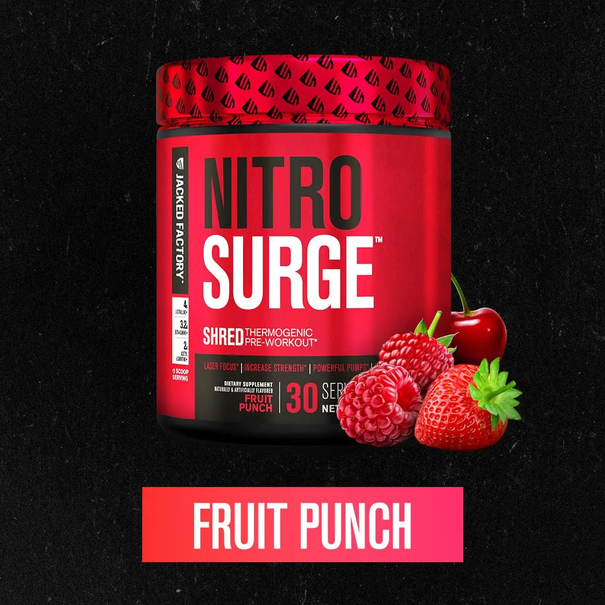 Jacked Factory NITROSURGE Shred Pre Workout Supplement - Energy Booster, Instant Strength Gains, Sharp Focus, Powerful Pumps - Nitric Oxide Booster & PreWorkout Powder - 30Sv, Fruit Punch Jacked Factory uk supplements