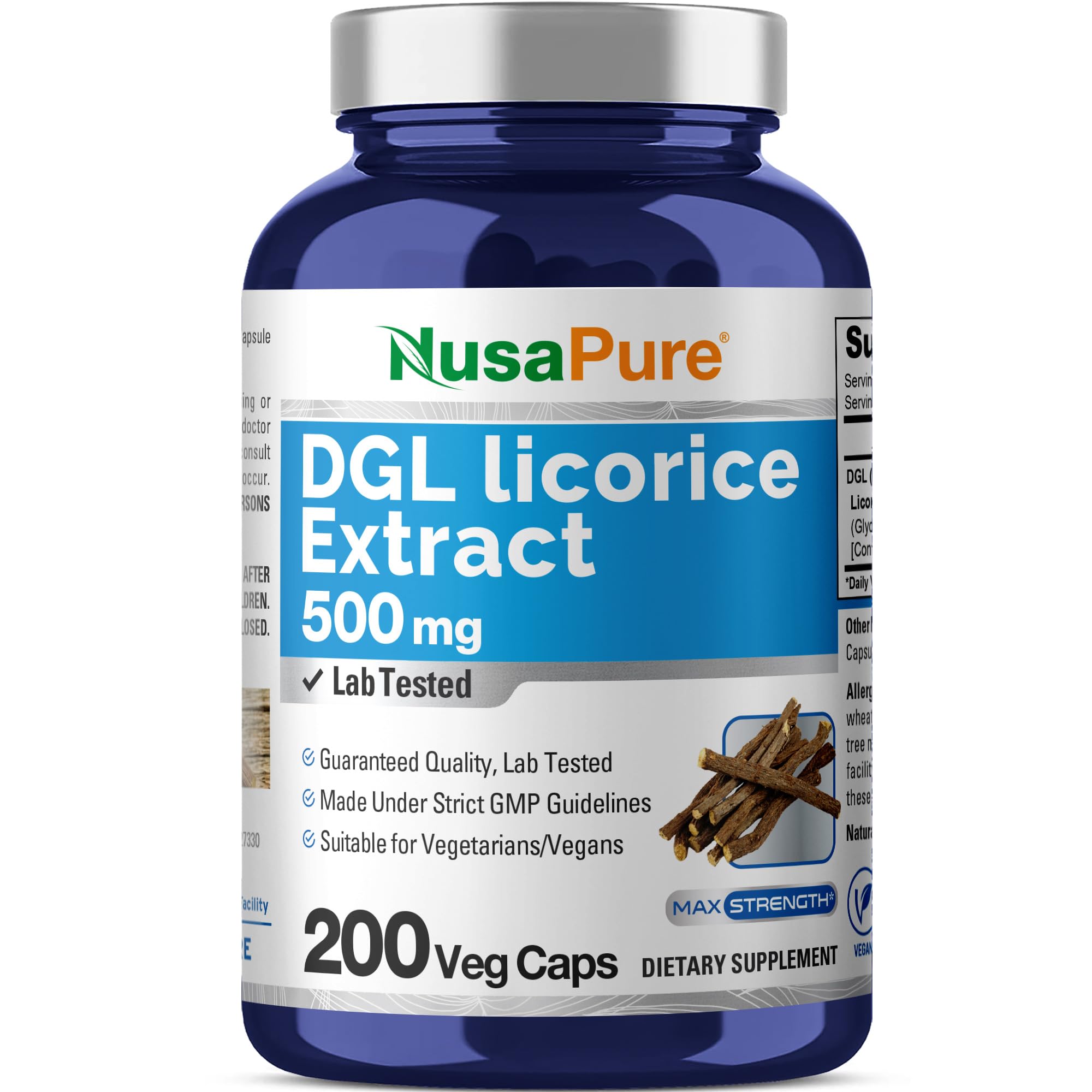 NusaPure DGL Licorice Extract 500 mg 200 Veggie Capsules (Vegan,Non-GMO) NusaPure uk supplements