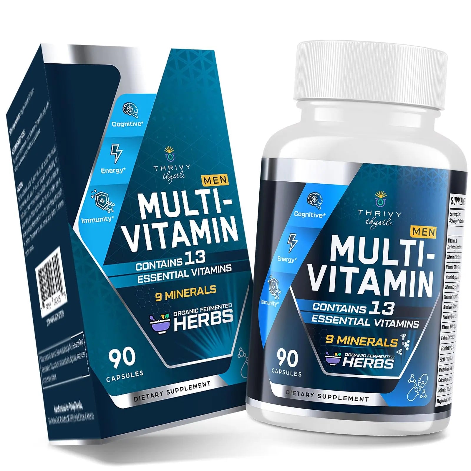 ThrivyThystle Multivitamin for Men 50+ with Methylated B12 & Folate, Omega-3 & CoQ10 – Fermented Herbal Blend, 43 Vitamins & Minerals ThrivyThystle uk supplements