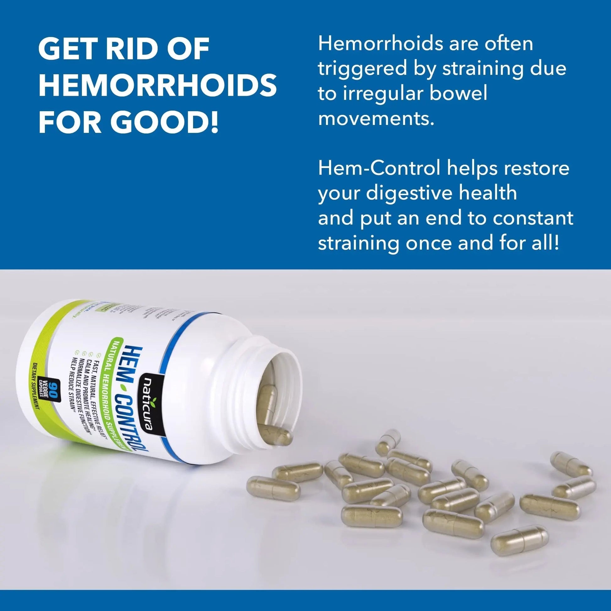 Naticura Hem-Control - Fast Effective Hemorrhoid Treatment Supplement - Powerful Formula to Promote Symptom Relief, Shrinking of Hemorrhoids, Ease Discomfort - 90 Vegan Capsules - Made in USA Naticura uk supplements
