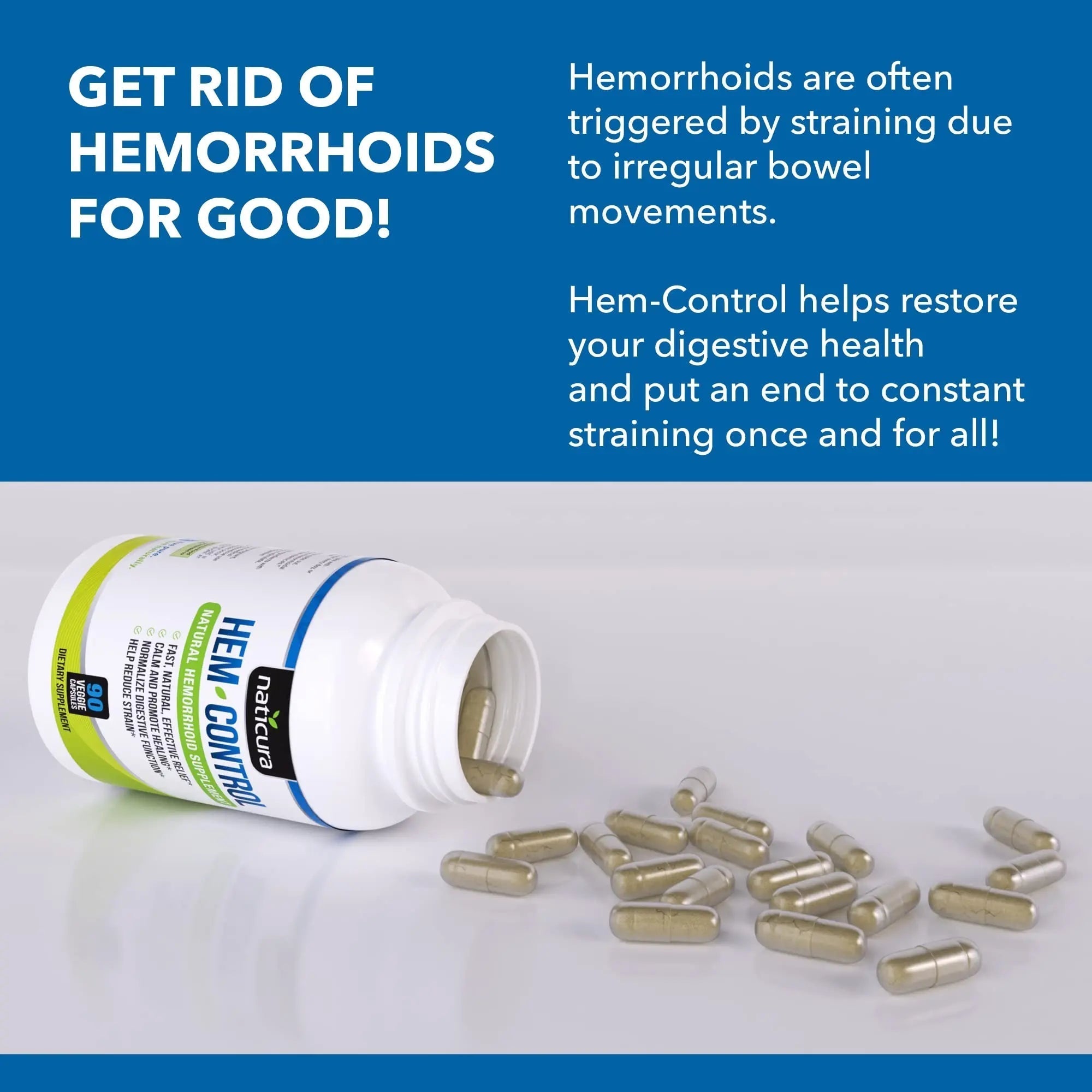 Naticura Hem-Control - Fast Effective Hemorrhoid Treatment Supplement - Powerful Formula to Promote Symptom Relief, Shrinking of Hemorrhoids, Ease Discomfort - 90 Vegan Capsules - Made in USA Naticura uk supplements