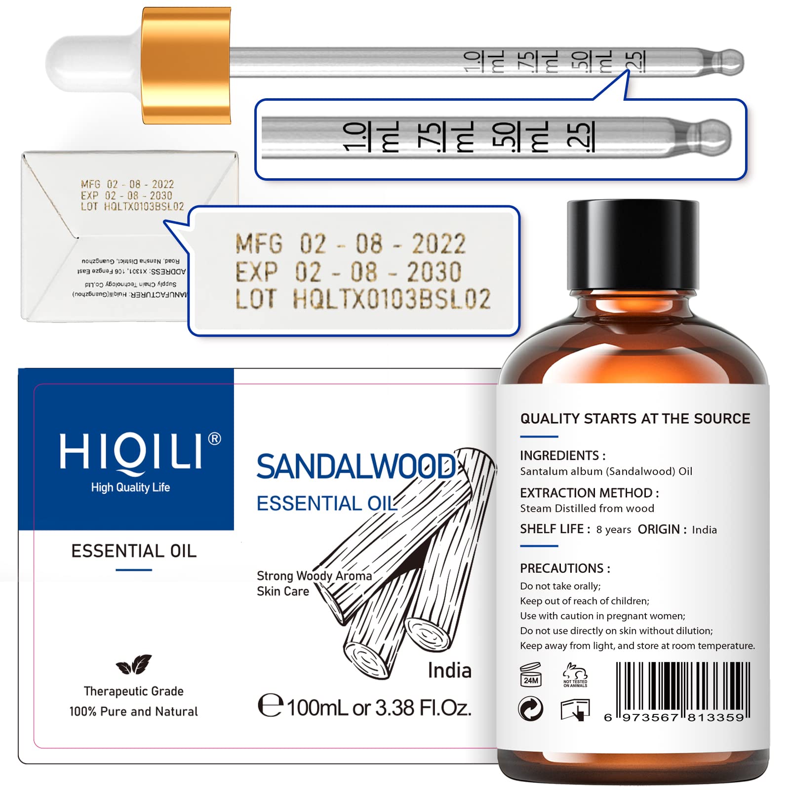 HIQILI Sandalwood Essential Oil and Sweet Orange Essential Oil, 100% Pure Natural for Diffuser - 3.38 Fl Oz HIQILI uk supplements