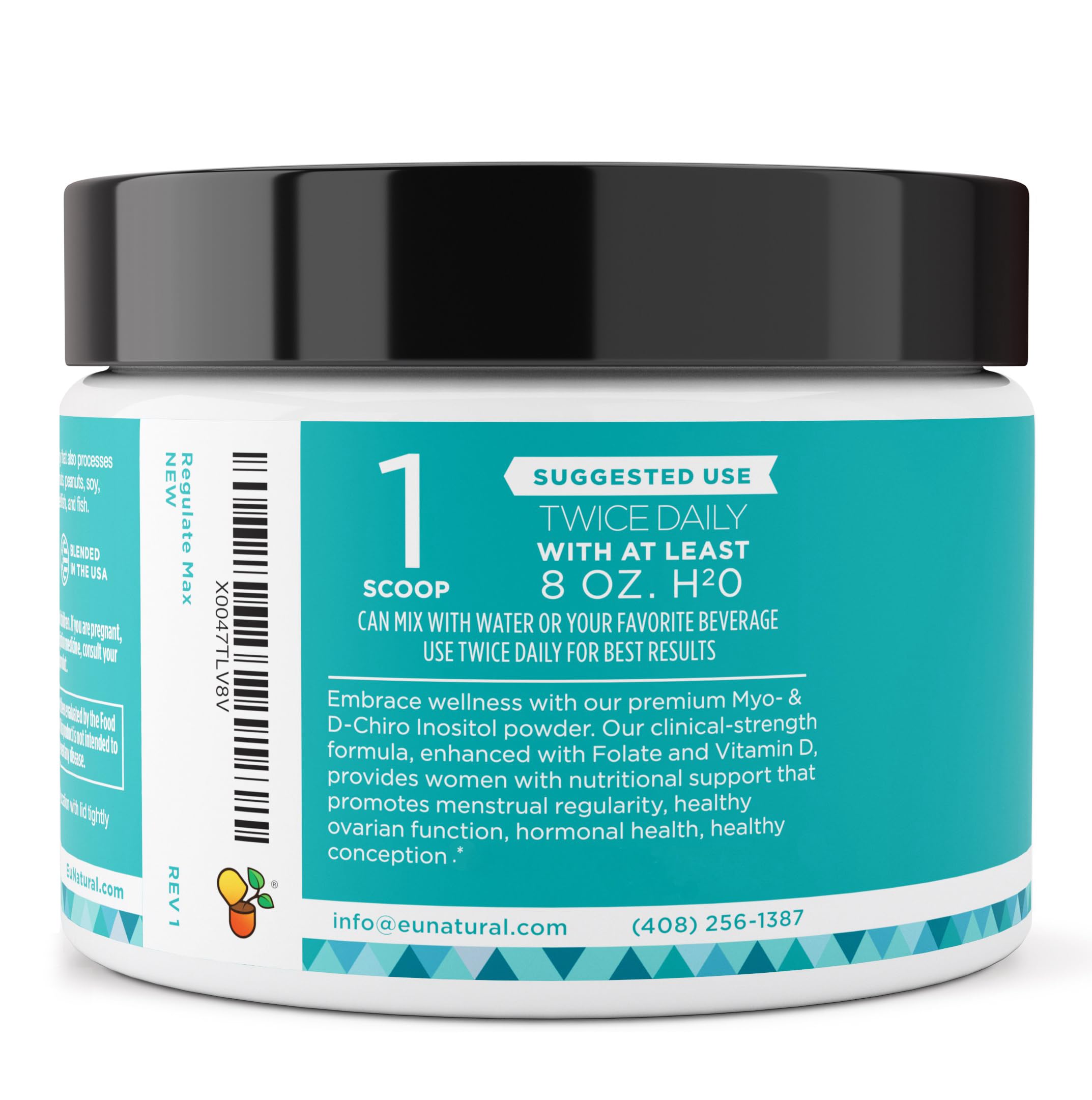 Eu Natural Regulate MAX Myo-Inositol & D-Chiro Inositol Supplement Powder for Women with Vitamin D & Folate Nutritional Support, Hormone Balance & Fertility Support, Unflavored 60 Servings Eu Natural uk supplements