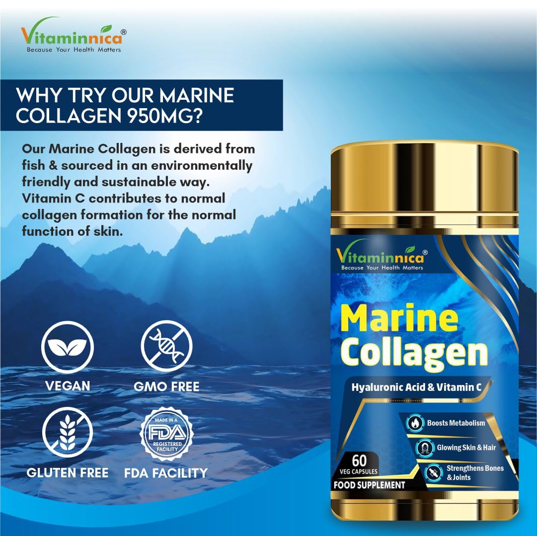 Vitaminnica Marine Collagen Capsules with Hyaluronic Acid & Vitamin C - Skin, Hair, Bones & Joints Vitaminnica Because your Health Matters uk supplements