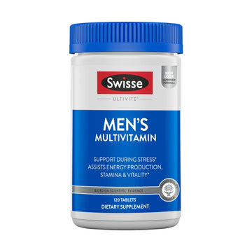 Swisse Ultivite Mens Daily Multivitamins | 50 Vitamins, Antioxidants and Minerals + Adaptogens | Energy, Stress & Immune Support | Mens Vitamins | 120 Tablets Swisse uk supplements
