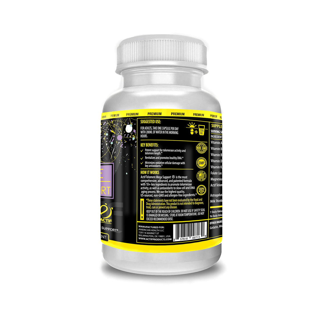 ACTIF Telomere Mega Support with 10+ Factors, Non-GMO, Telomerase and DNA Supplement for Energy, Memory and Anti-Aging, Made in USA, 60 Count ACTIF uk supplements