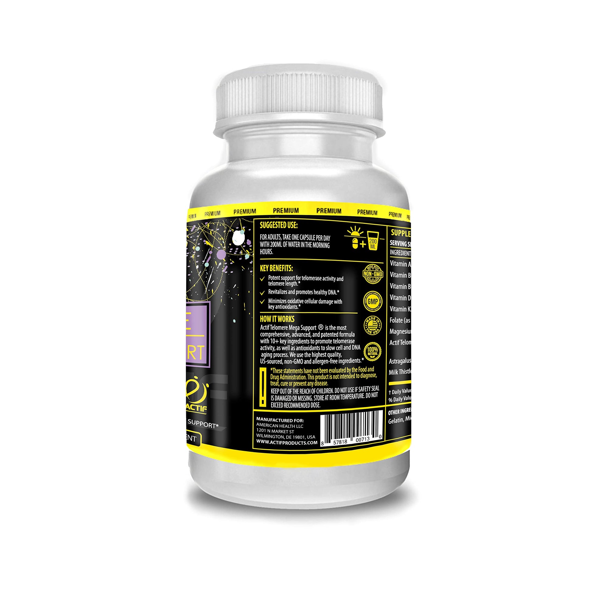 ACTIF Telomere Mega Support with 10+ Factors, Non-GMO, Telomerase and DNA Supplement for Energy, Memory and Anti-Aging, Made in USA, 60 Count ACTIF uk supplements