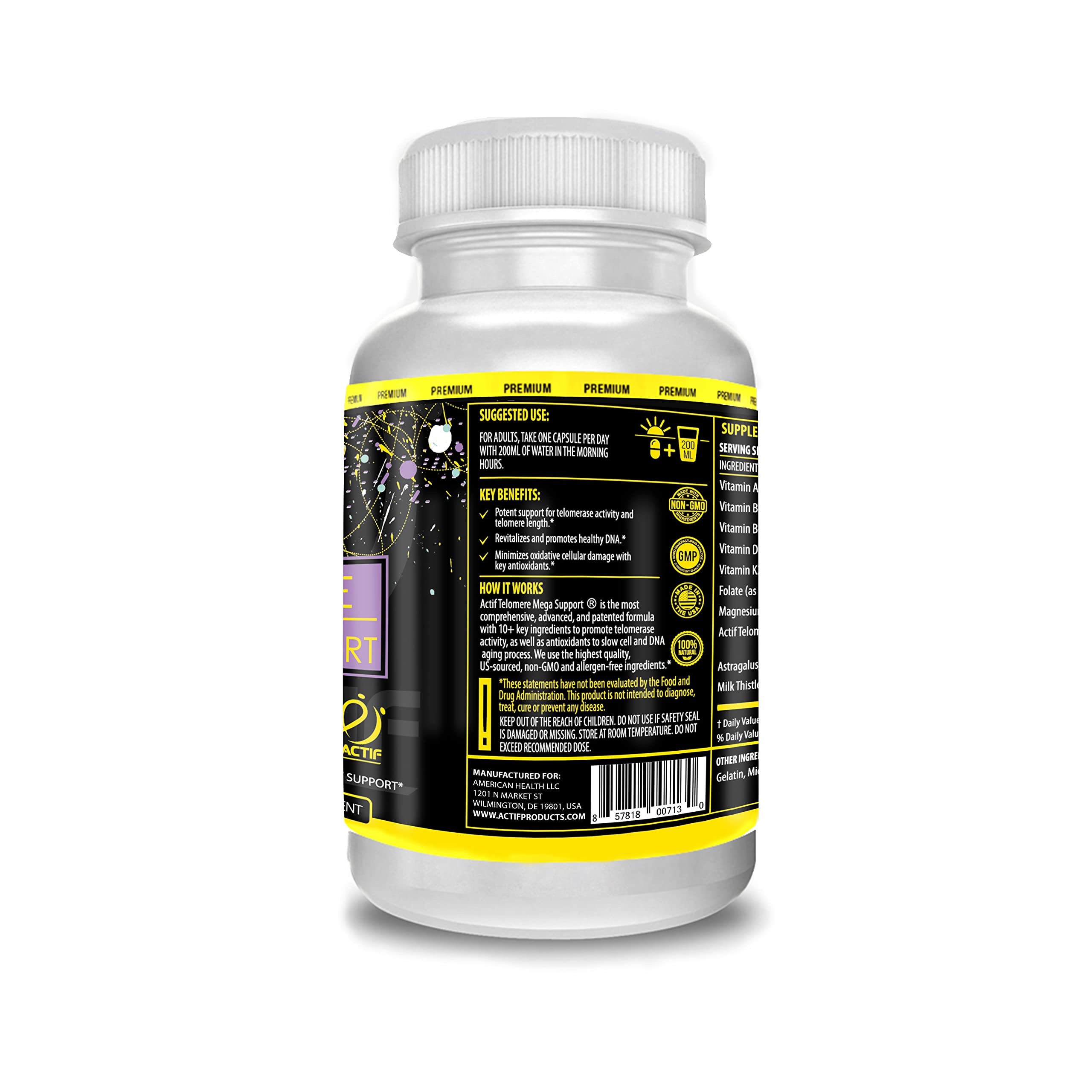 ACTIF Telomere Mega Support with 10+ Factors, Non-GMO, Telomerase and DNA Supplement for Energy, Memory and Anti-Aging, Made in USA, 60 Count ACTIF uk supplements