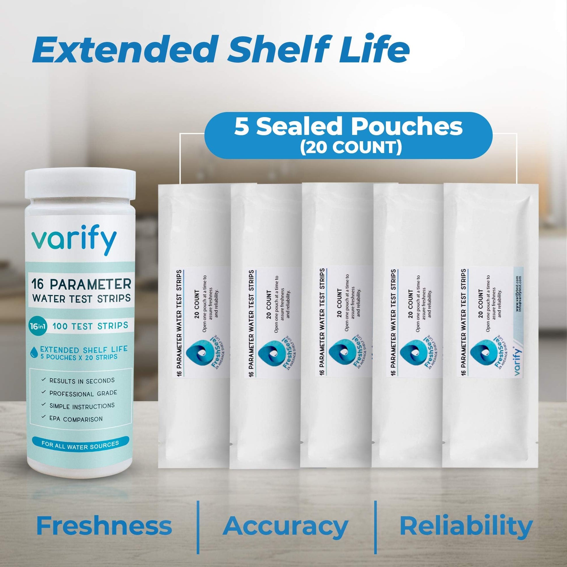 Varify 17in1 Complete Drinking Water Test Kit - 100 Strips + 2 Bacteria Tester Kits - Well, Tap, Home, City Water Testing Strip for Lead, Alkaline, Chlorine, Hardness, Iron, Fluoride, Copper & More VARIFY uk supplements