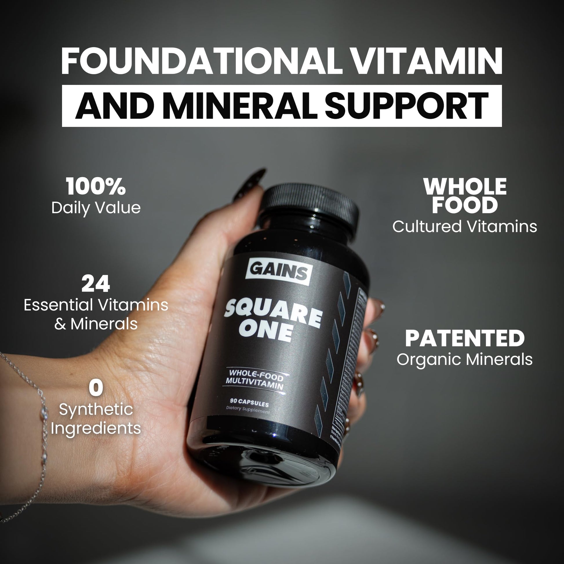 Gains in Bulk Square 1 Multivitamin and Mineral Supplement for Women and Men, Vitamins, Digestive Enzymes and Organic Minerals for Muscle Health, Performance and Immune Support, 90 Capsules GAINS IN BULK GAINSINBULK.COM uk supplements
