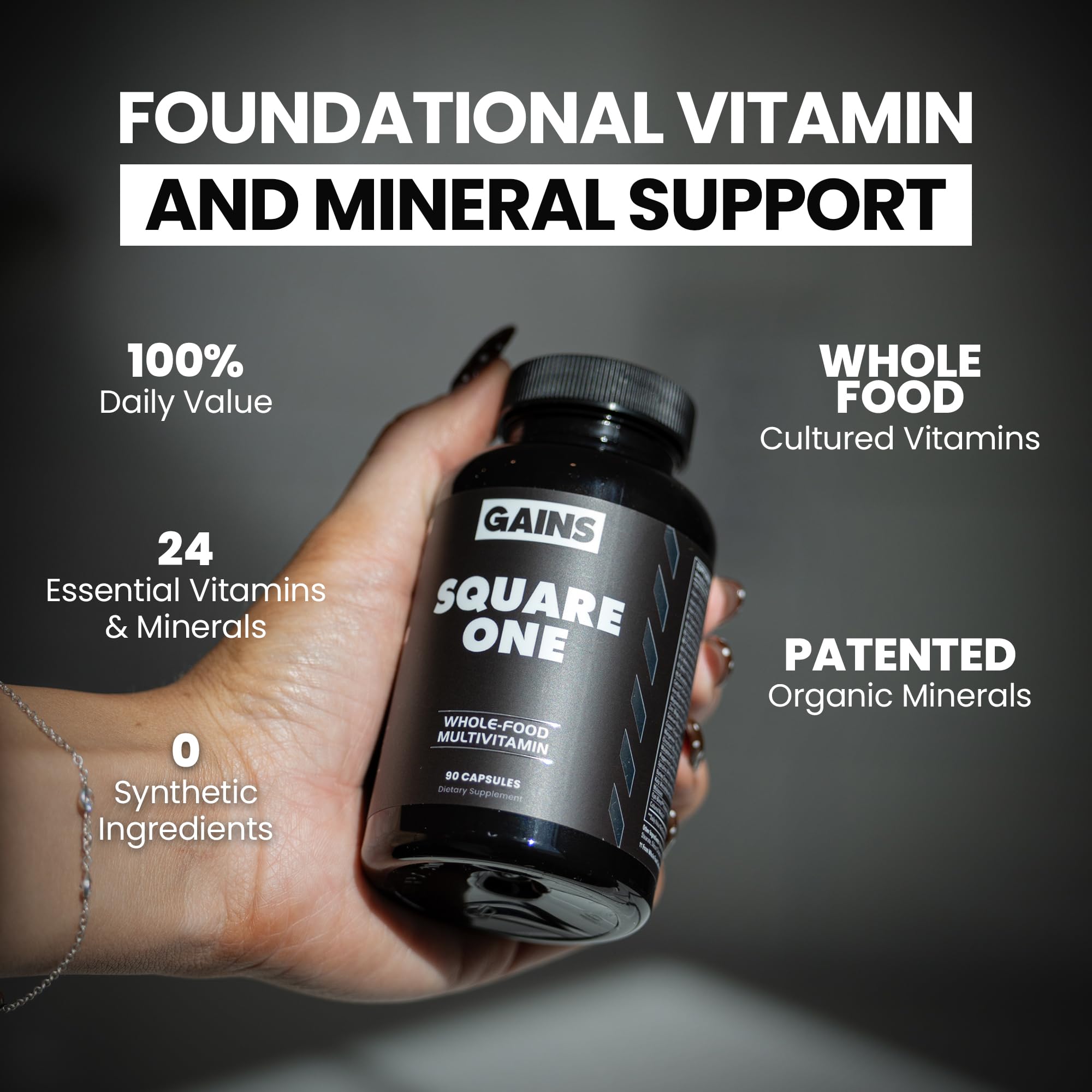 Gains in Bulk Square 1 Multivitamin and Mineral Supplement for Women and Men, Vitamins, Digestive Enzymes and Organic Minerals for Muscle Health, Performance and Immune Support, 90 Capsules GAINS IN BULK GAINSINBULK.COM uk supplements
