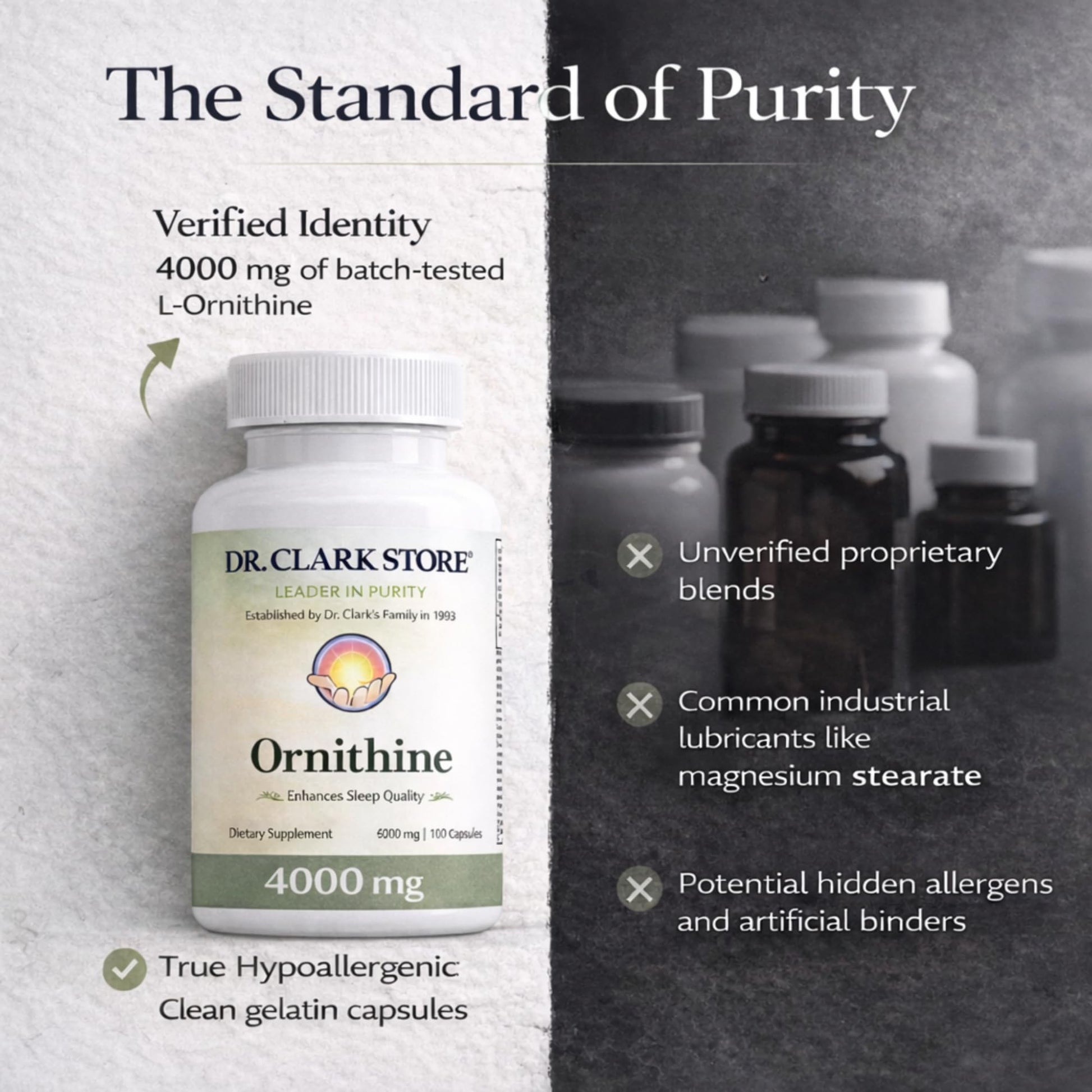 Dr Clark Ornithine Dietary Supplement - Gluten Free, Natural Sleep Aid, Promotes Protein Metabolism, Cleansing and Detoxification, 500mg, 100 Gelatin Capsules Dr Clark Store uk supplements