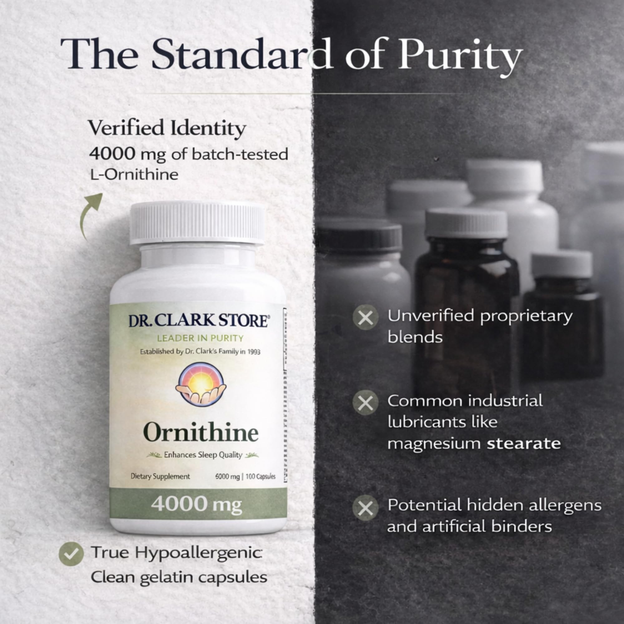 Dr Clark Ornithine Dietary Supplement - Gluten Free, Natural Sleep Aid, Promotes Protein Metabolism, Cleansing and Detoxification, 500mg, 100 Gelatin Capsules Dr Clark Store uk supplements