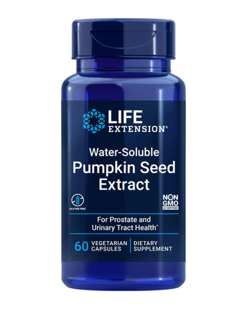 Life Extension Water-Soluble Pumpkin Seed Extract, Promotes Prostate & Urinary Tract Health, Bladder Health Support, Men, Women, Gluten-Free, Non-GMO, Vegetarian, 60 Capsules Life Extension uk supplements