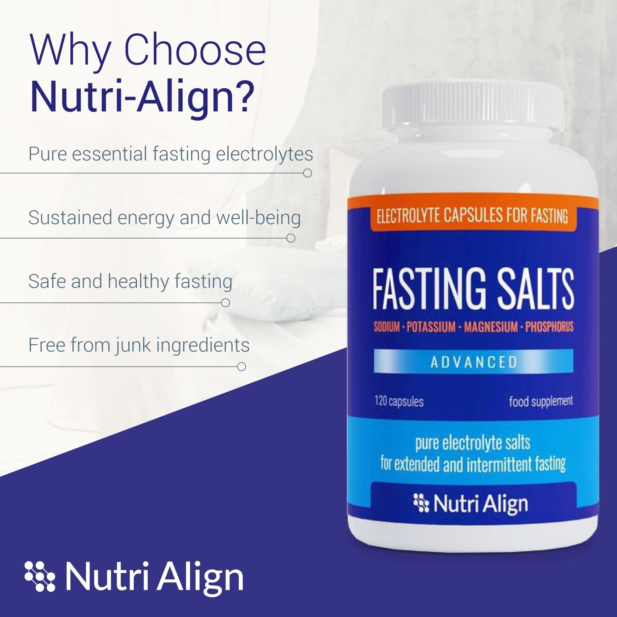 Nutri-Align Fasting Salts Electrolytes Advanced, 120 Capsules | Sodium Potassium Magnesium Phosphorus | Pure Fasting Electrolytes | Sugar Free & Filler Free Nutri-Align uk supplements