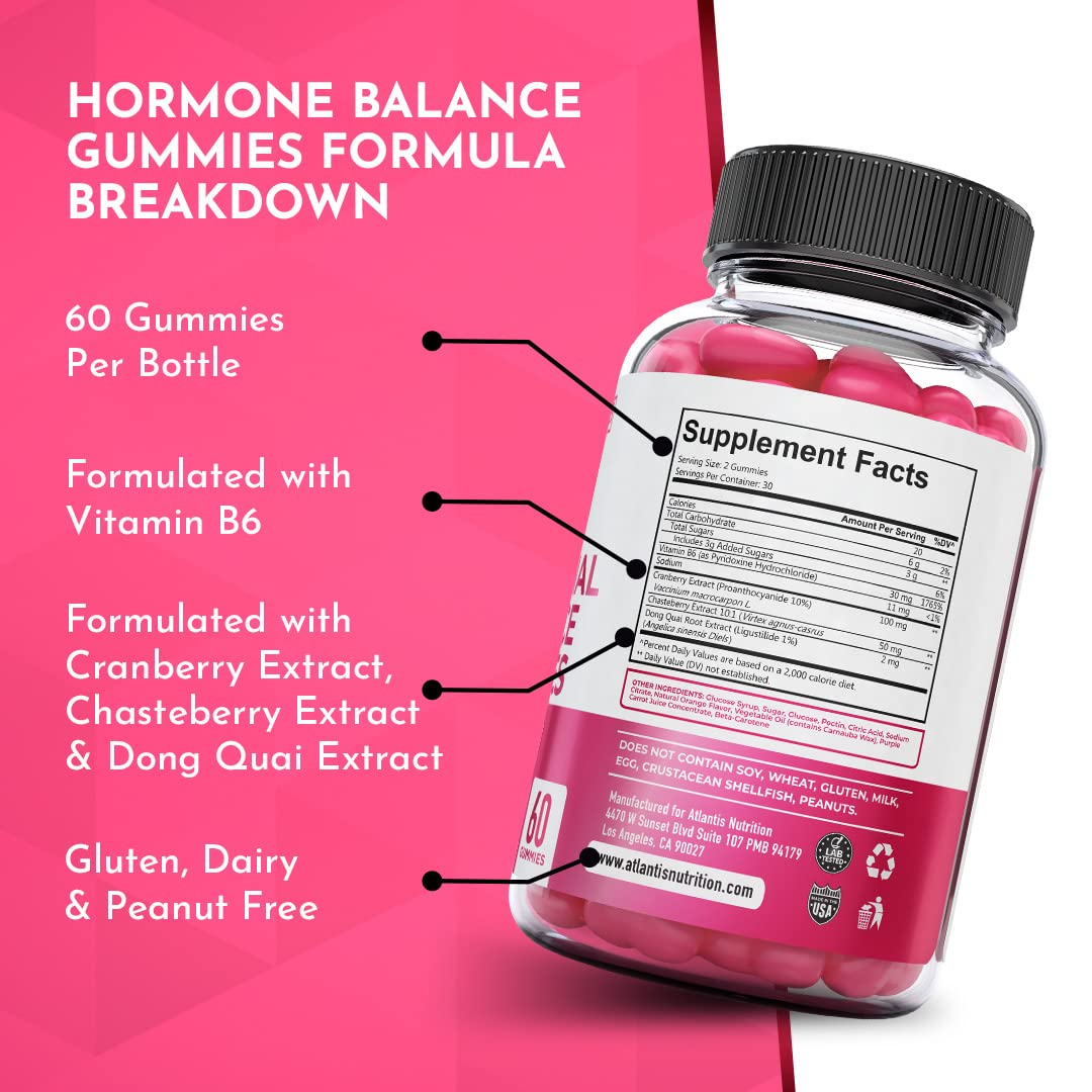 Atlantis Nutrition Hormonal Balance for Women & PMS Relief Gummies - Alleviates Cramps, Bloating, Mood Swings, Hot Flashes & Night Sweats - Cranberry, Dong Quai & Chasteberry Menstrual Cramp Relief Atlantis Nutrition uk supplements