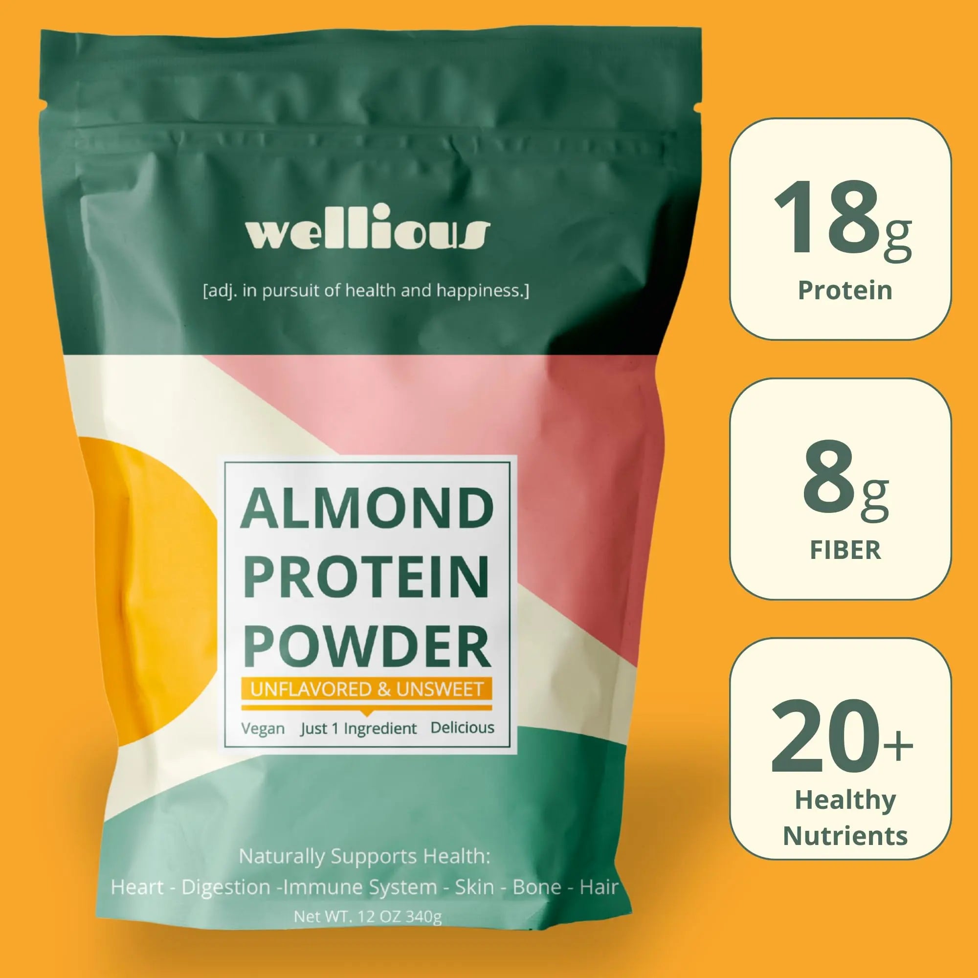 wellious Almond Protein Powder (Unflavored, Unsweetened) - 18 Grams of Pure Healthiest Vegan Protein for Women & Men | Soy-Free & Gut Friendly Protein wellious uk supplements