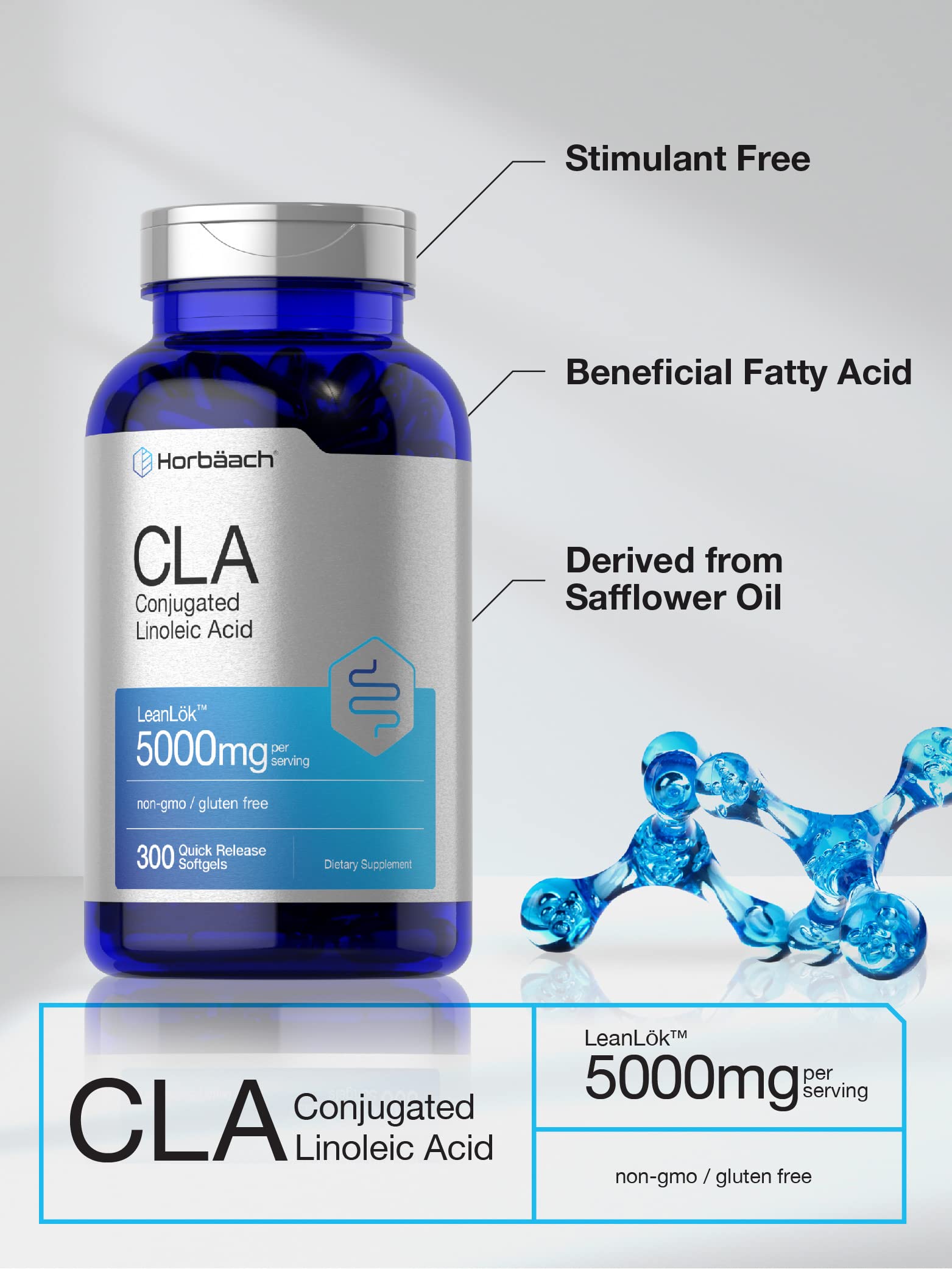 CLA Supplement | 300 Softgel Pills | Maximum Potency | Conjugated Lineolic Acid from Horbäach uk supplements