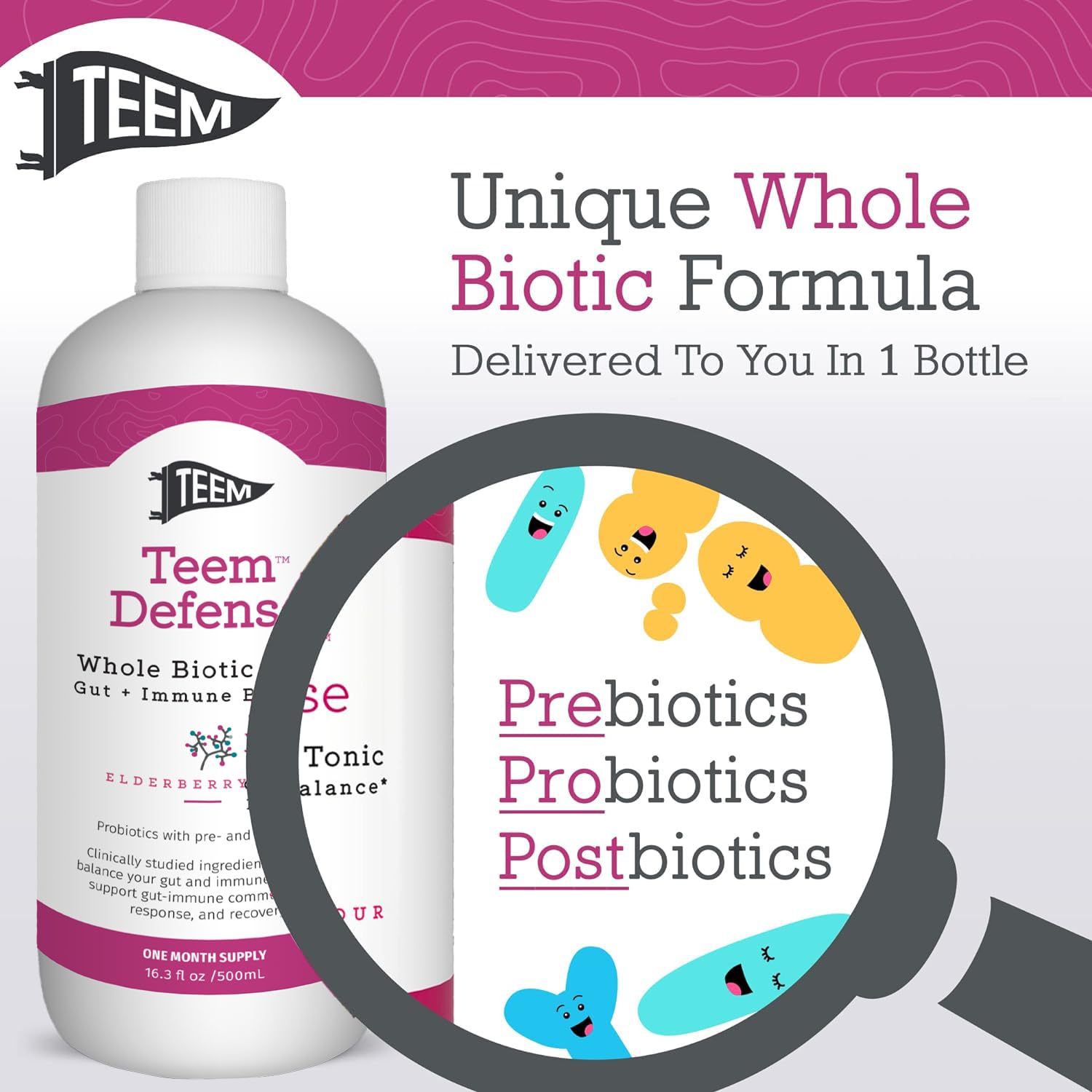 Teem Defense Liquid Probiotic with Elderberry, Whole Biotic Tonic for Digestion & Immunity, Prebiotic Probiotic & Postbiotic Supplement for Kids and Adults, 30 Day Supply – 16.3 Fl.Oz Teem uk supplements