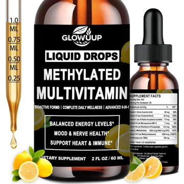 Multivitamin for Women & Men, Methylated Multivitamins & Multiminerals liquid Drops with Methylfolate B12 B2 Vitamin C E D3 K2 GLOVVUUP uk supplements