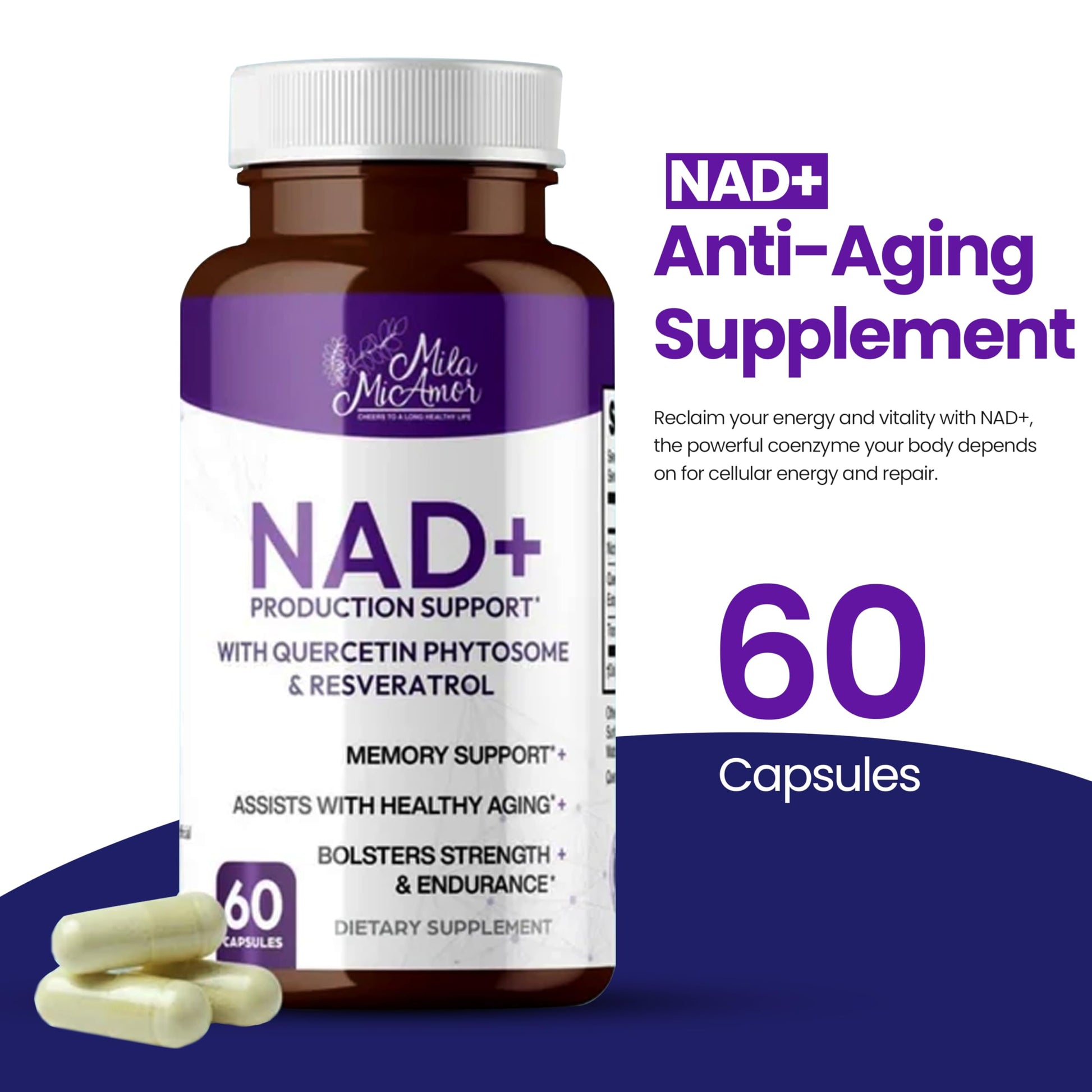 Mila Miamor NAD+ for Cellular Energy & Anti-Aging Supplement| Boost Focus, Vitality & Mitochondrial Function | Supports DNA Repair, Brain Health & Endurance | Non-GMO, Gluten-Free | 60 Capsules Mila Miamor uk supplements