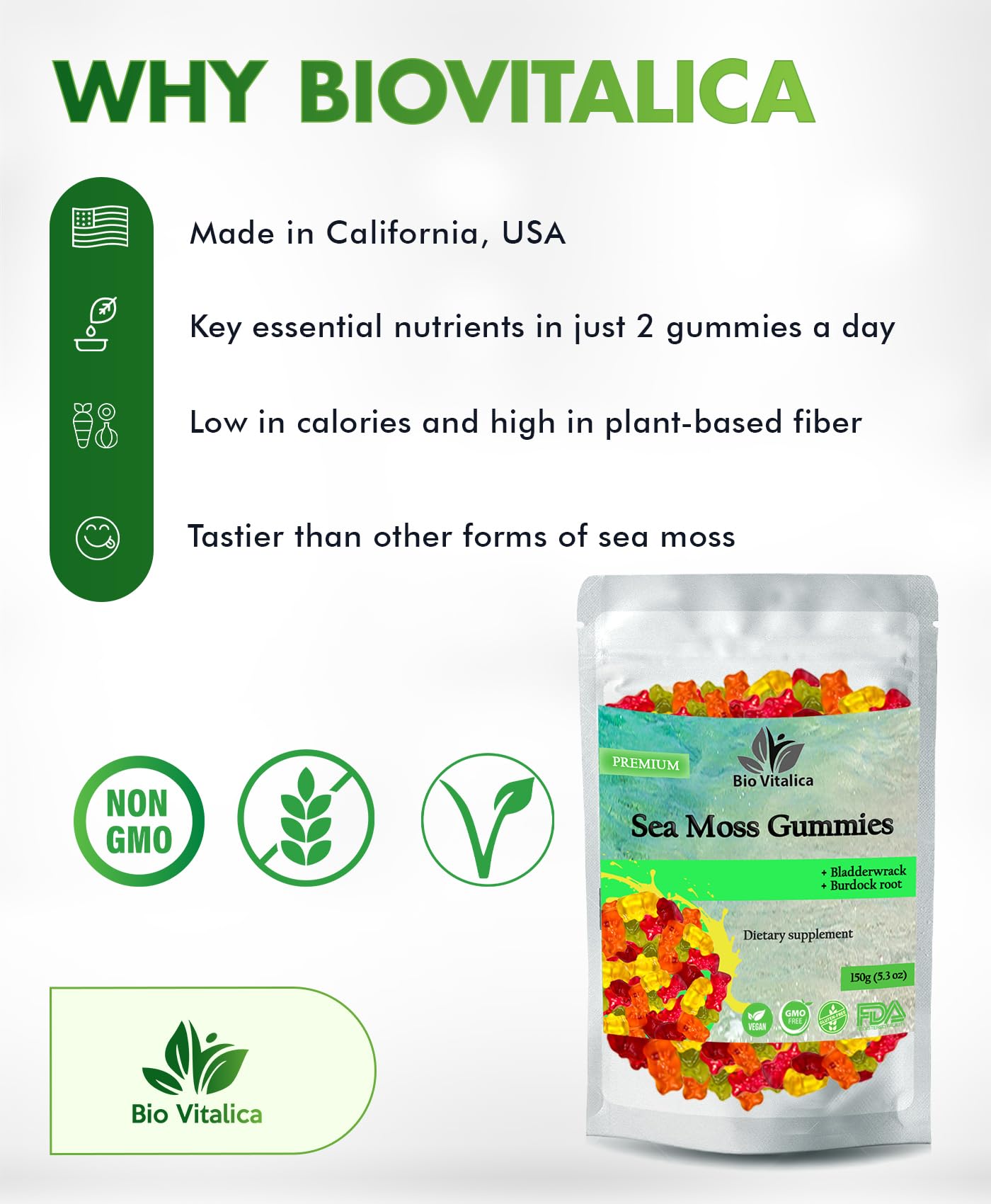 BIO VITALICA Sea Moss Gummies – with Bladderwrack & Burdock Root – Wildcrafted Gel + Powder – Vegan, Keto, Non-GMO, Gluten-Free – Fruity Mineral-Rich Gummies – 50 Count (3 Pack) BIO VITALICA uk supplements
