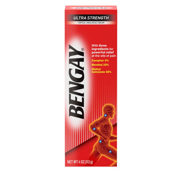 Bengay Ultra Strength Topical Pain Relief Cream, Non-Greasy Topical Analgesic for Minor Arthritis, Muscle, Joint and Back Pain, Camphor, Menthol and Methyl Salicylate, 4 OZ Bengay uk supplements