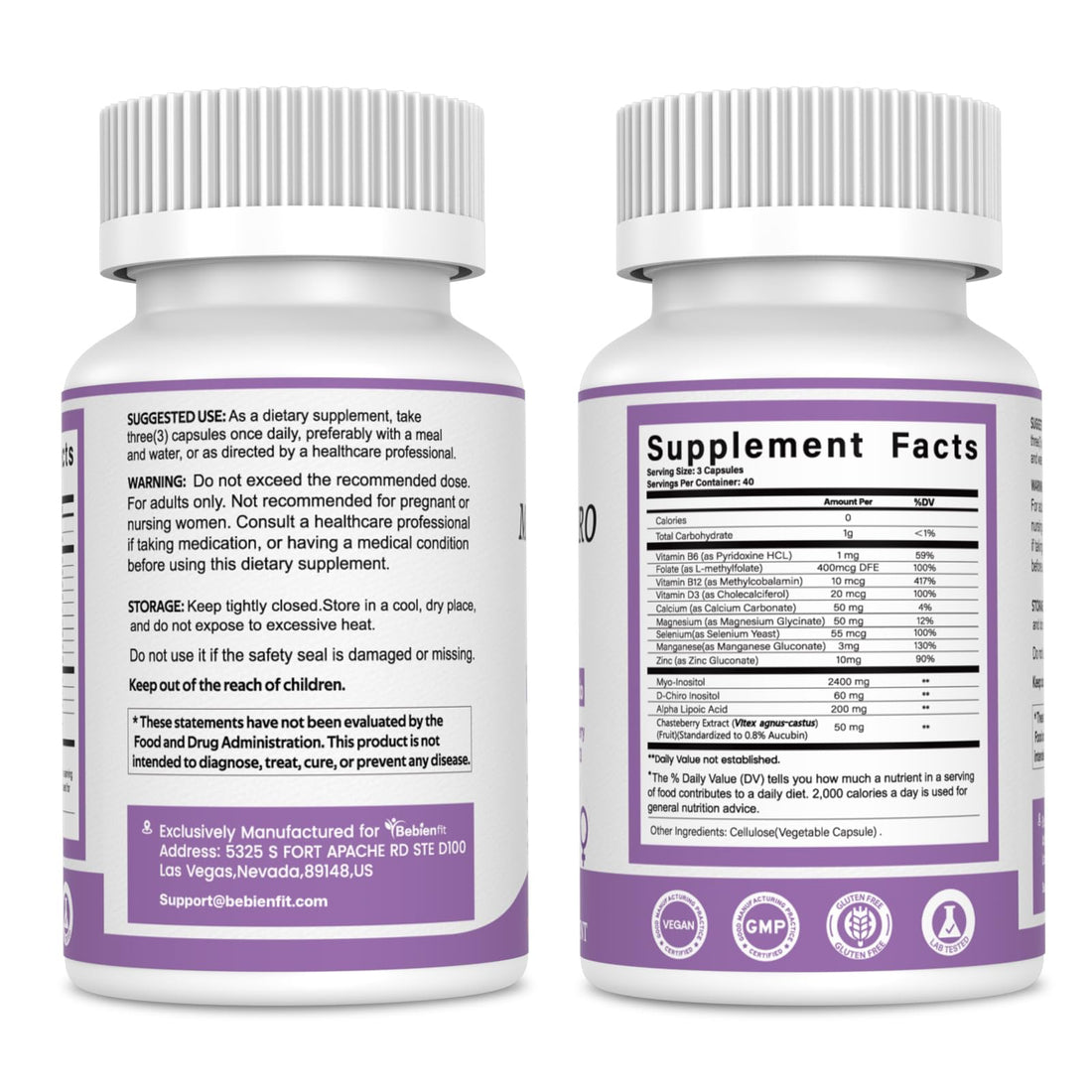 13-in-1 Myo Inositol & D-Chiro Inositol for Women PCOS,Hormonal Balance,2460mg-40:1 Ratio,Ovarian Health&Cycle Support Supplement Plus Alpha Lipoic Acid/Folate/Vitex/Magnesium/Multivitamin,120 Veg Cap Bebien fit uk supplements