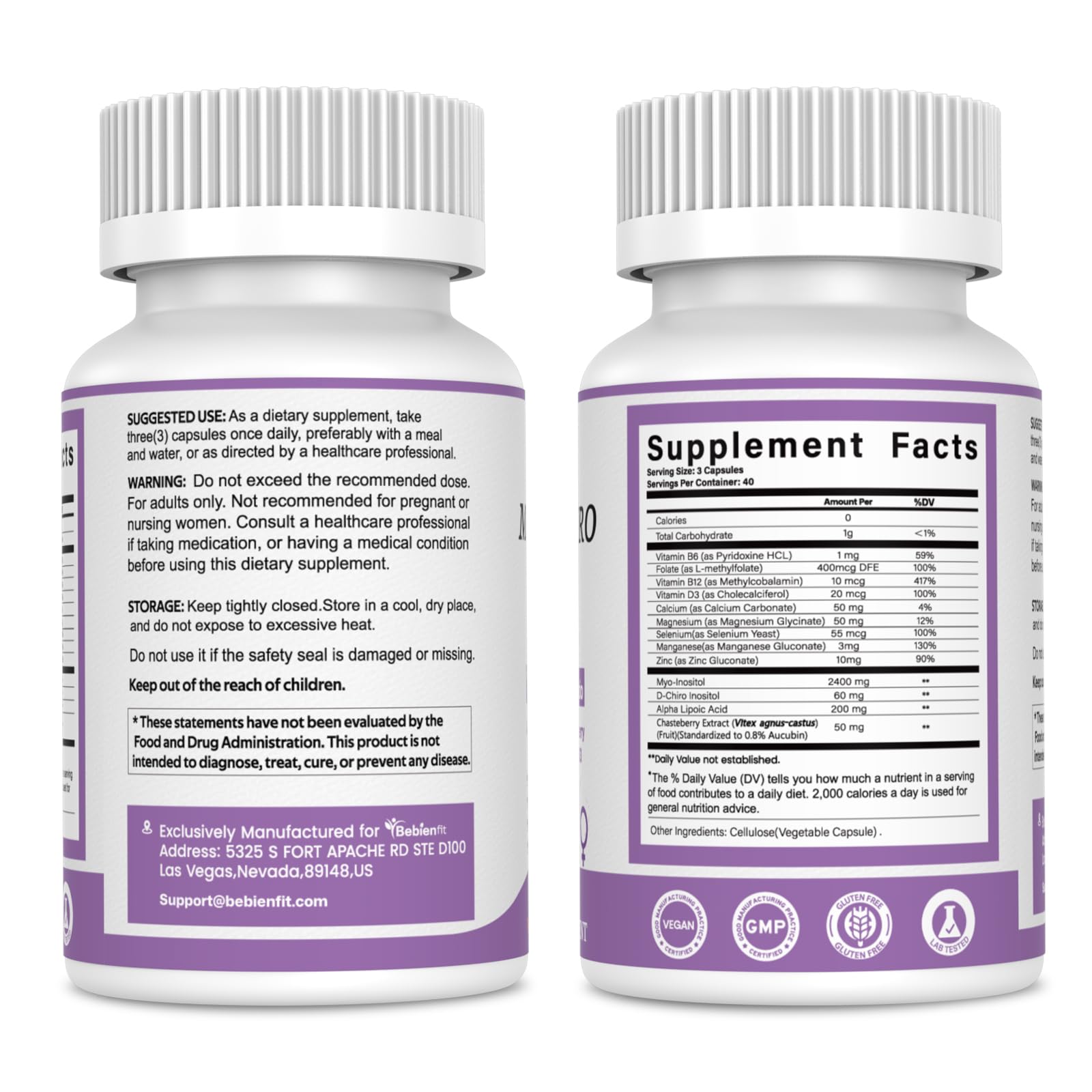 13-in-1 Myo Inositol & D-Chiro Inositol for Women PCOS,Hormonal Balance,2460mg-40:1 Ratio,Ovarian Health&Cycle Support Supplement Plus Alpha Lipoic Acid/Folate/Vitex/Magnesium/Multivitamin,120 Veg Cap Bebien fit uk supplements