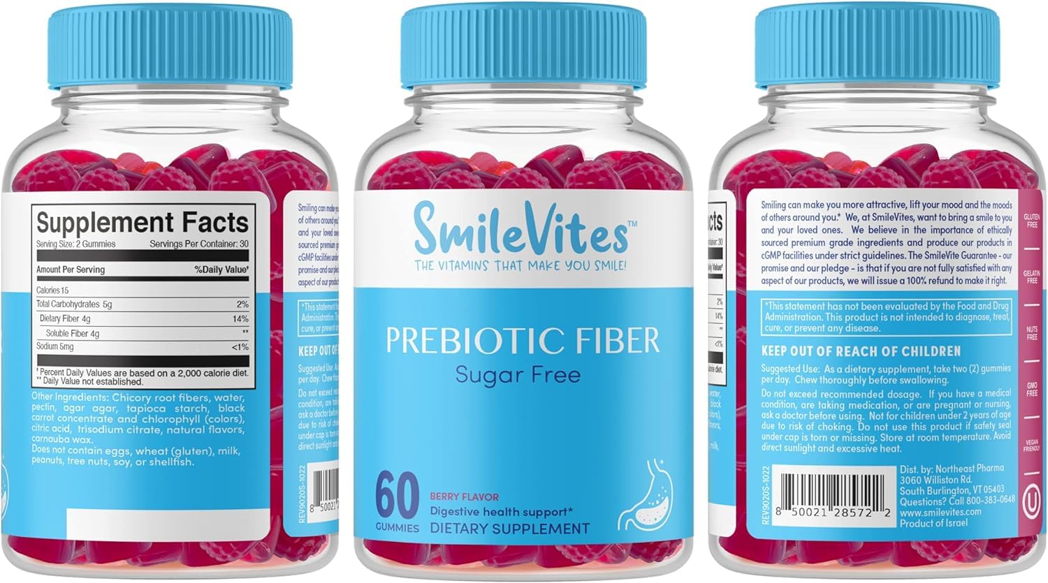 SmileVites Prebiotics Fiber Gummy Digestive Health - Vegan Friendly, GMO Free, Kosher Heartland Pharma uk supplements
