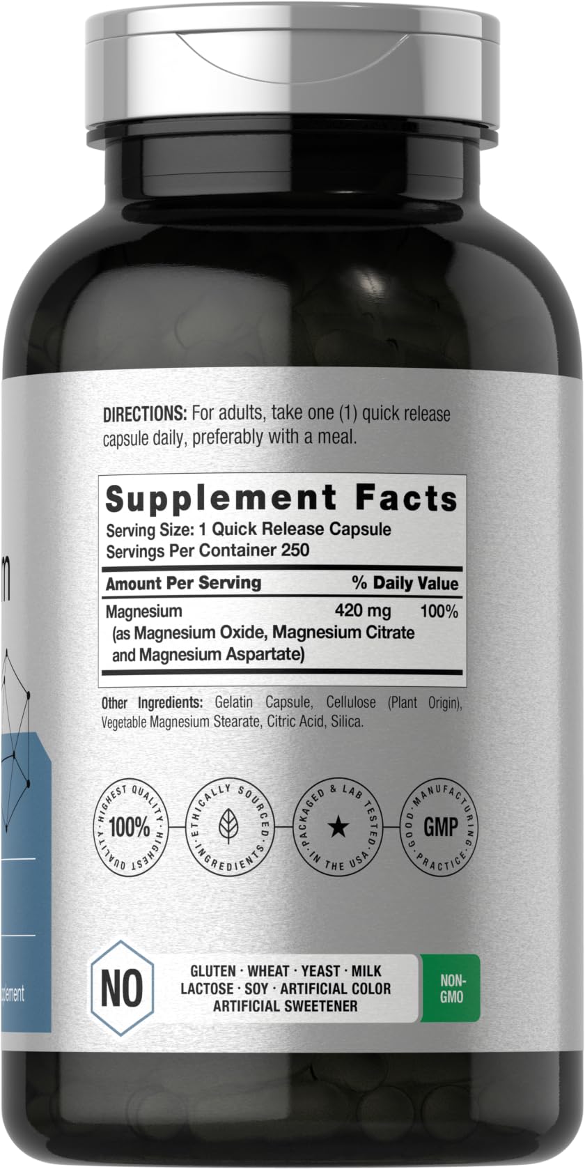 Horbäach Triple Magnesium Complex | 420 mg | 250 Capsules | Non-GMO and Gluten Free Formula | Magnesium Oxide, Citrate, and Aspartate Dietary Supplement Horbäach uk supplements