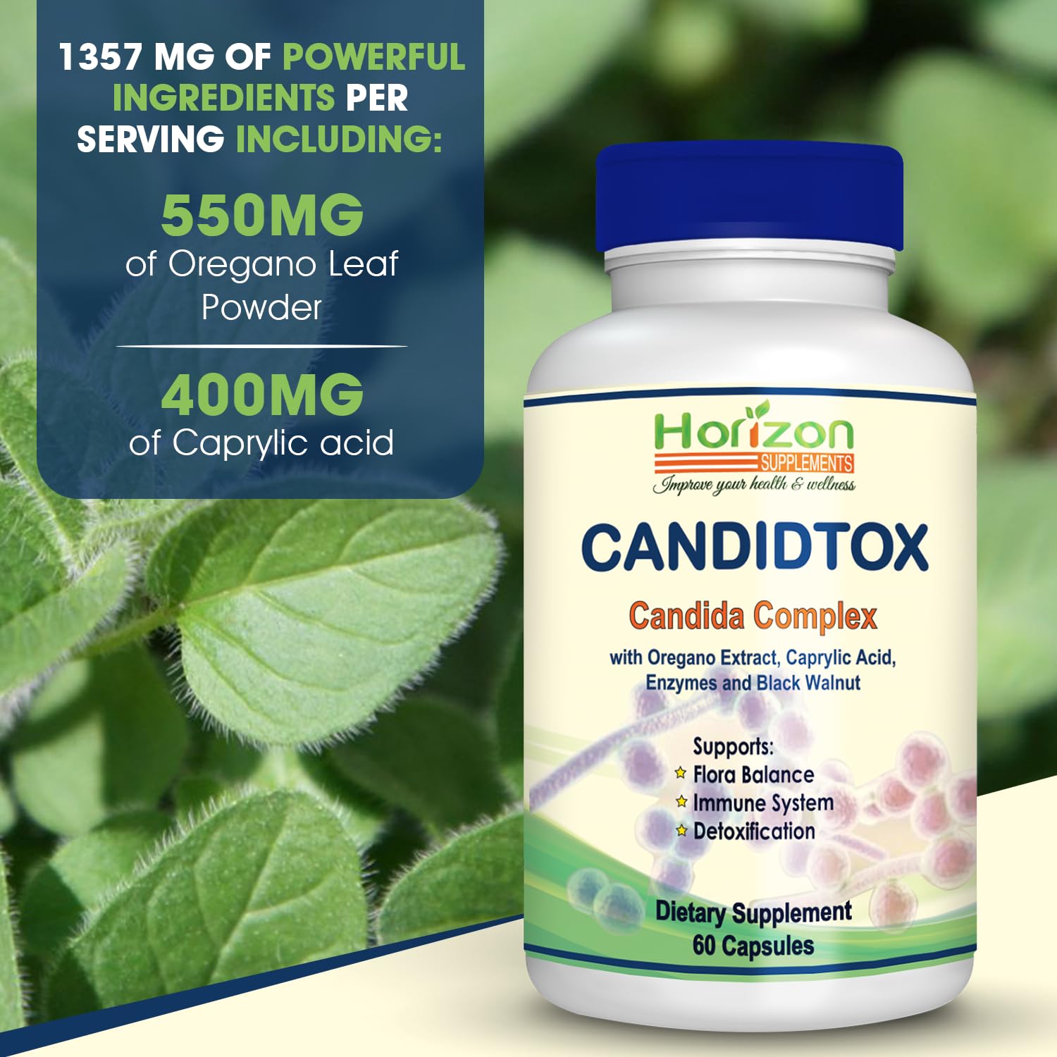 Candida Cleanse Support and Detox with Natural Herbs, probiotics and Oregano Oil Horizon Supplements uk supplements