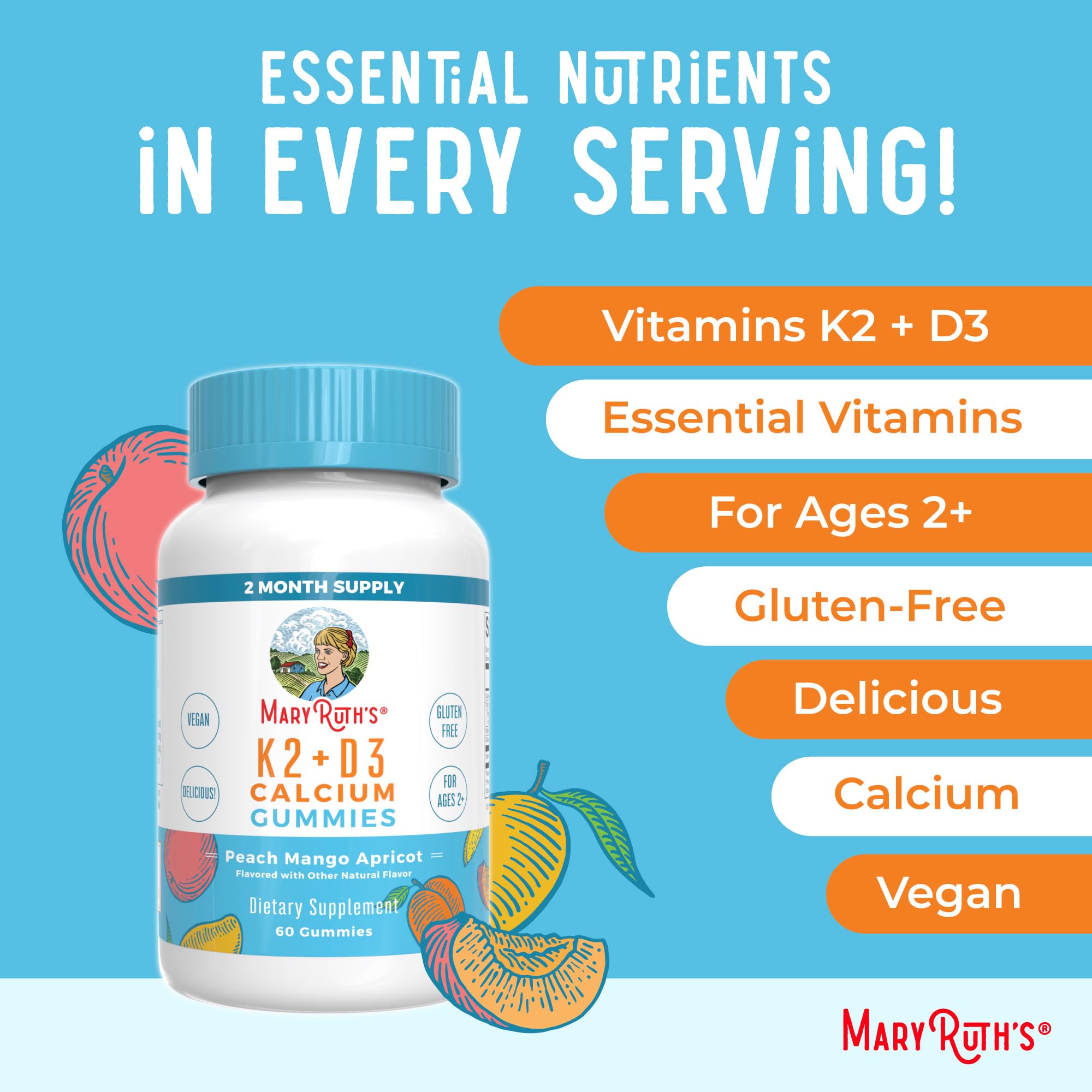 MaryRuth Organics Calcium with Vitamin D & Vitamin K2, 2 Month Supply, Calcium Supplement Supports Bone Health & Joint Support, with Vitamins D3 K2 Gummies, Vegan, Non-GMO, Gluten Free, 60 Count MARYRUTH'S uk supplements