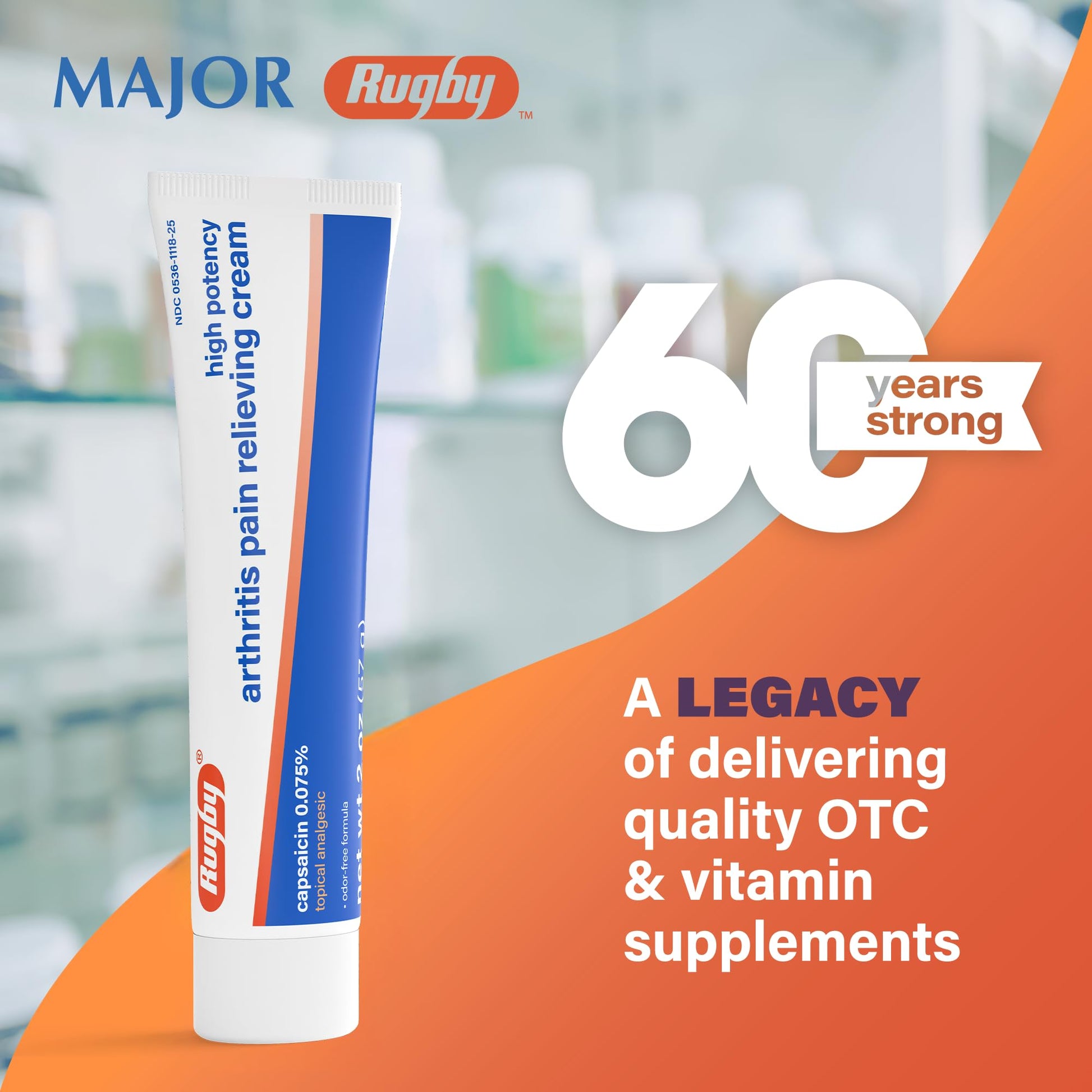 Rugby High Potency Capsaicin 0.075% Cream - Pain Relief Cream for Arthritis - 2 Oz (57g), (1 Pack) RUGBY LABORATORIES uk supplements