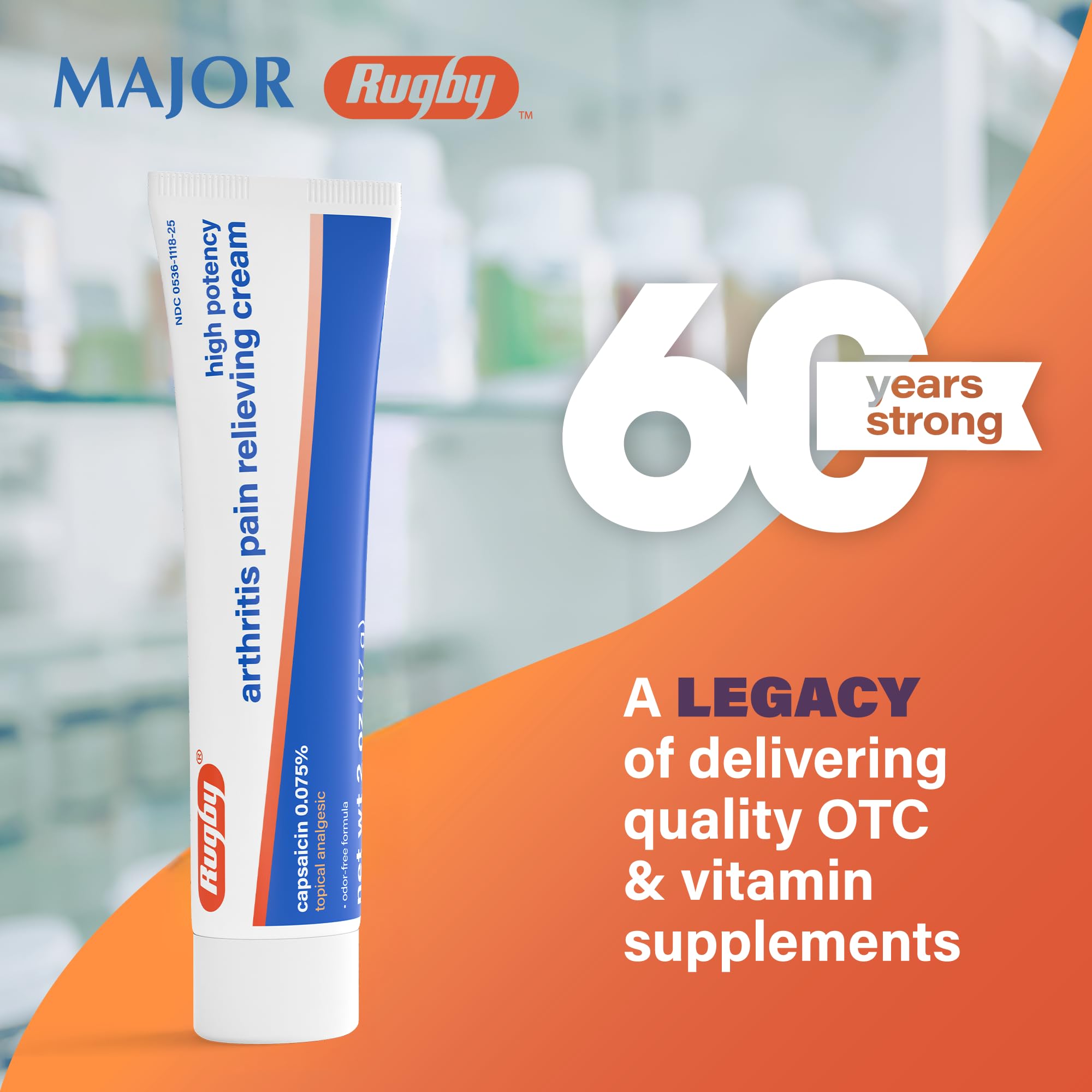 Rugby High Potency Capsaicin 0.075% Cream - Pain Relief Cream for Arthritis - 2 Oz (57g), (1 Pack) RUGBY LABORATORIES uk supplements