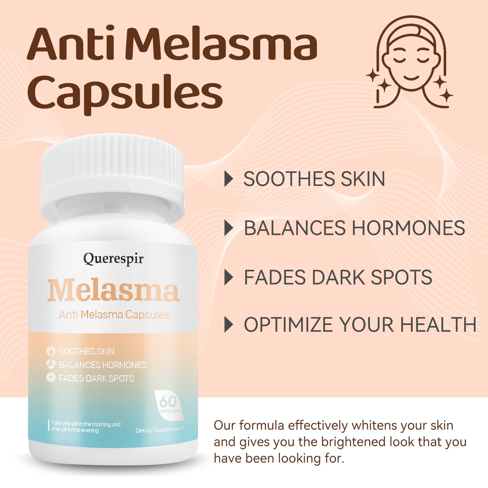 Melanina Anti-Melasma Capsule, Melasma Dark Spot Remover, Melanin Supplement, Spots Remover for Face & Body, Vitamin C & Turmeric Extract, Brightens & Even Skin Tone - 60 Capsules Querespir uk supplements