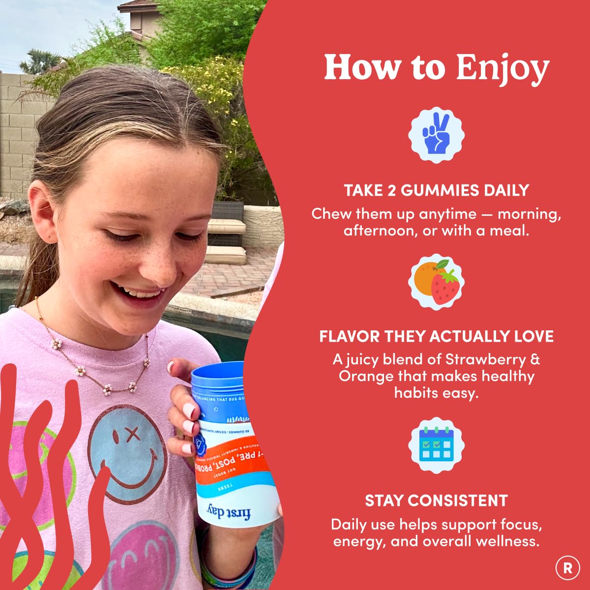 FIRST DAY Teens’ Gut Sustainer Tribiotic Gummies – 3-in-1 Prebiotic, Probiotic & Postbiotic Supplement – Supports Digestive, Skin, Oral & Immune Health, Nutrient Absorption & Growth – 30-Day Supply FIRST DAY uk supplements