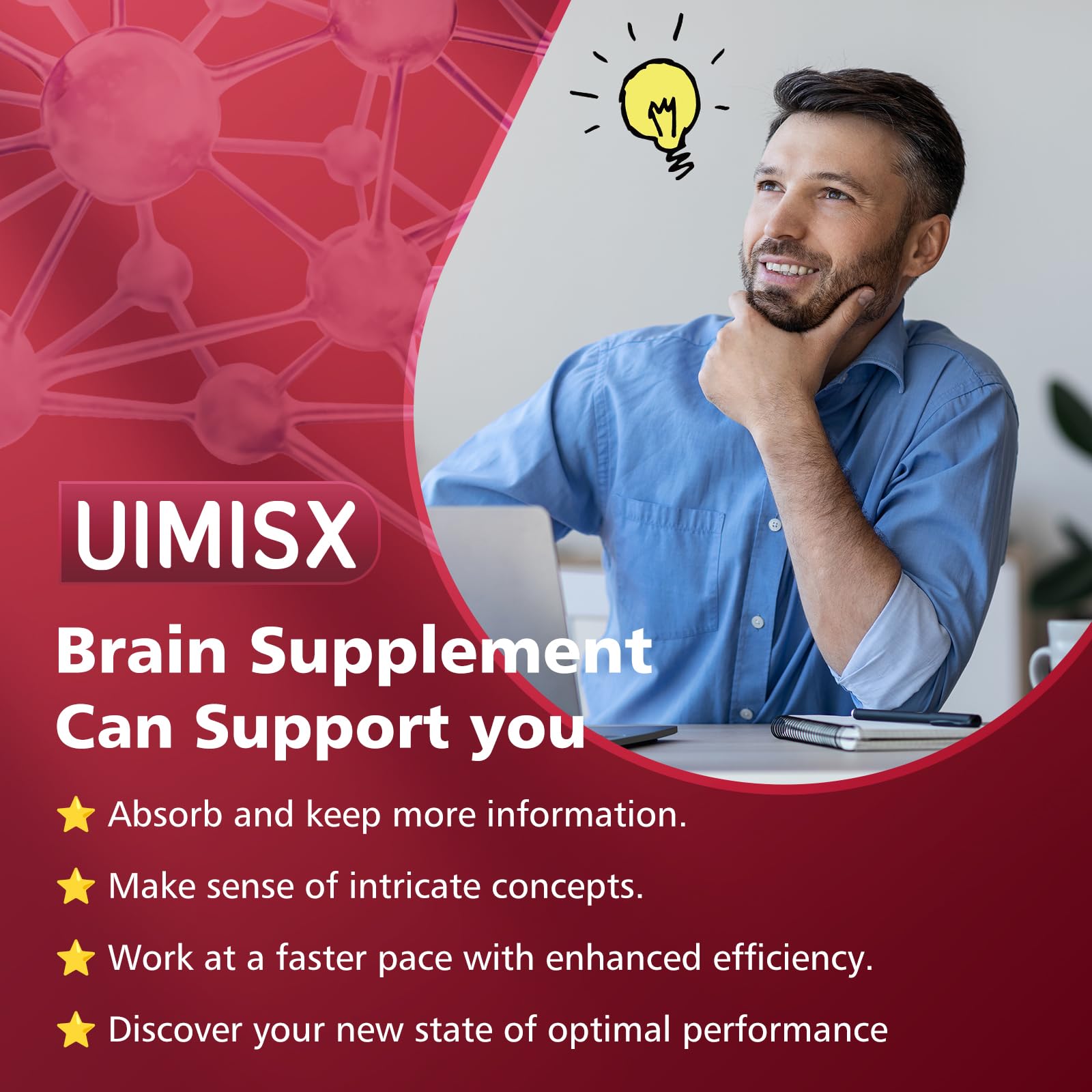 UIMISX Brain Supplement for Mental Alertness, Memory, Focus & Energy, Alpha GPC, Huperzine-A, L-Tyrosine, Phosphatidylserine, Vitamins B6 B12, High Absorption, 90 Capsules UIMISX uk supplements