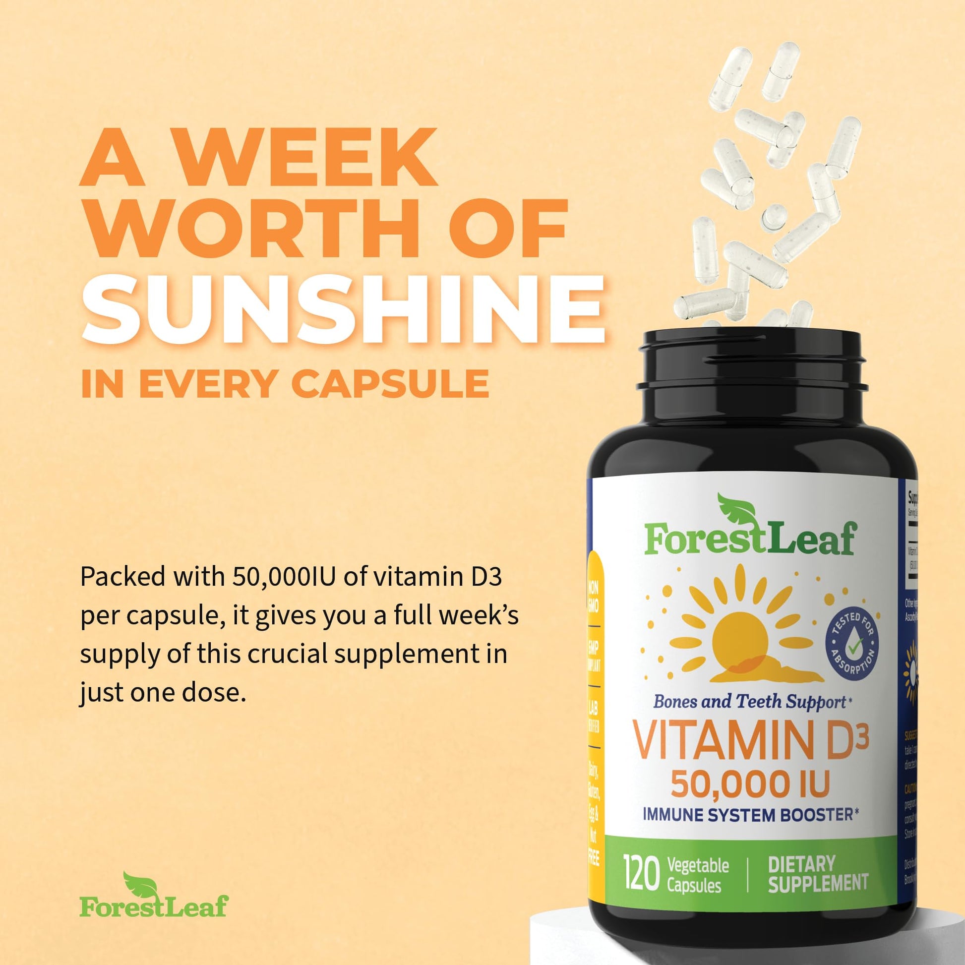 ForestLeaf - Vitamin D3 IU Weekly Supplement - Vitamin D Capsules for Bones ForestLeaf uk supplements
