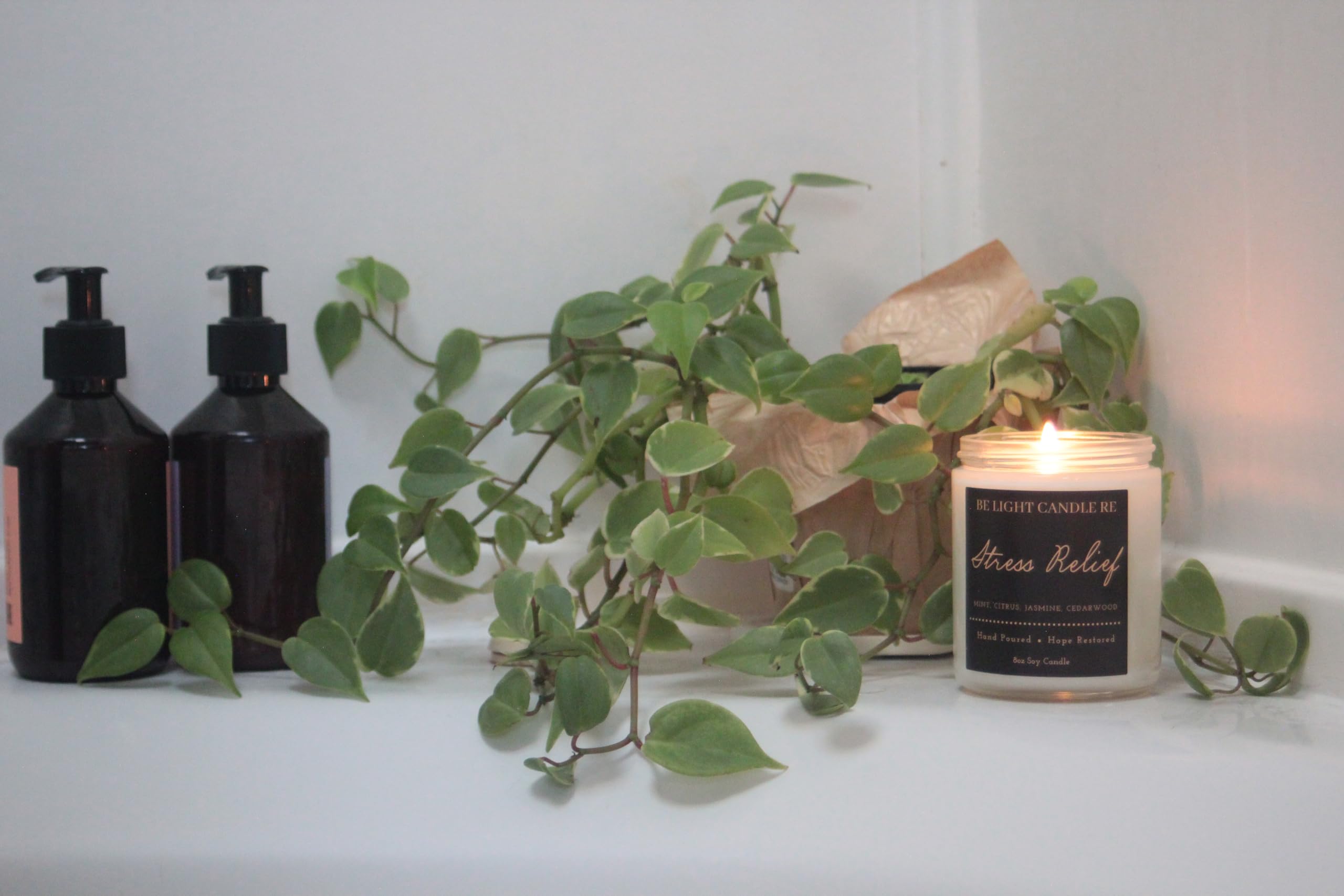 Stress Relief Candle | Purpose-Driven Soy Candles | Scented Candle for Home | 8oz Long Lasting Candle Be Light Candle RE uk supplements