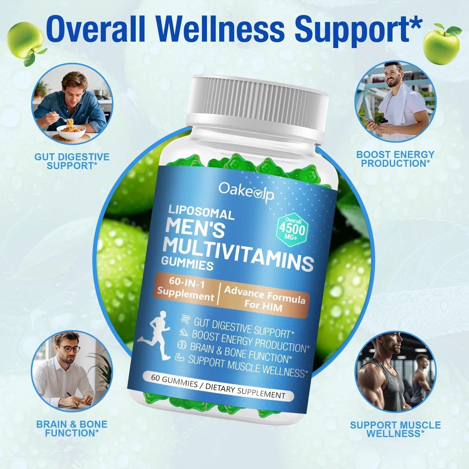 60-IN-1 Liposomal 120+ Nutrients Men's Multivitamin Gummy 4500MG+ Overall,300Billion Probiotics, Algal DHA, CoQ10, Turmeric & Herbal Blends Oakevlp uk supplements