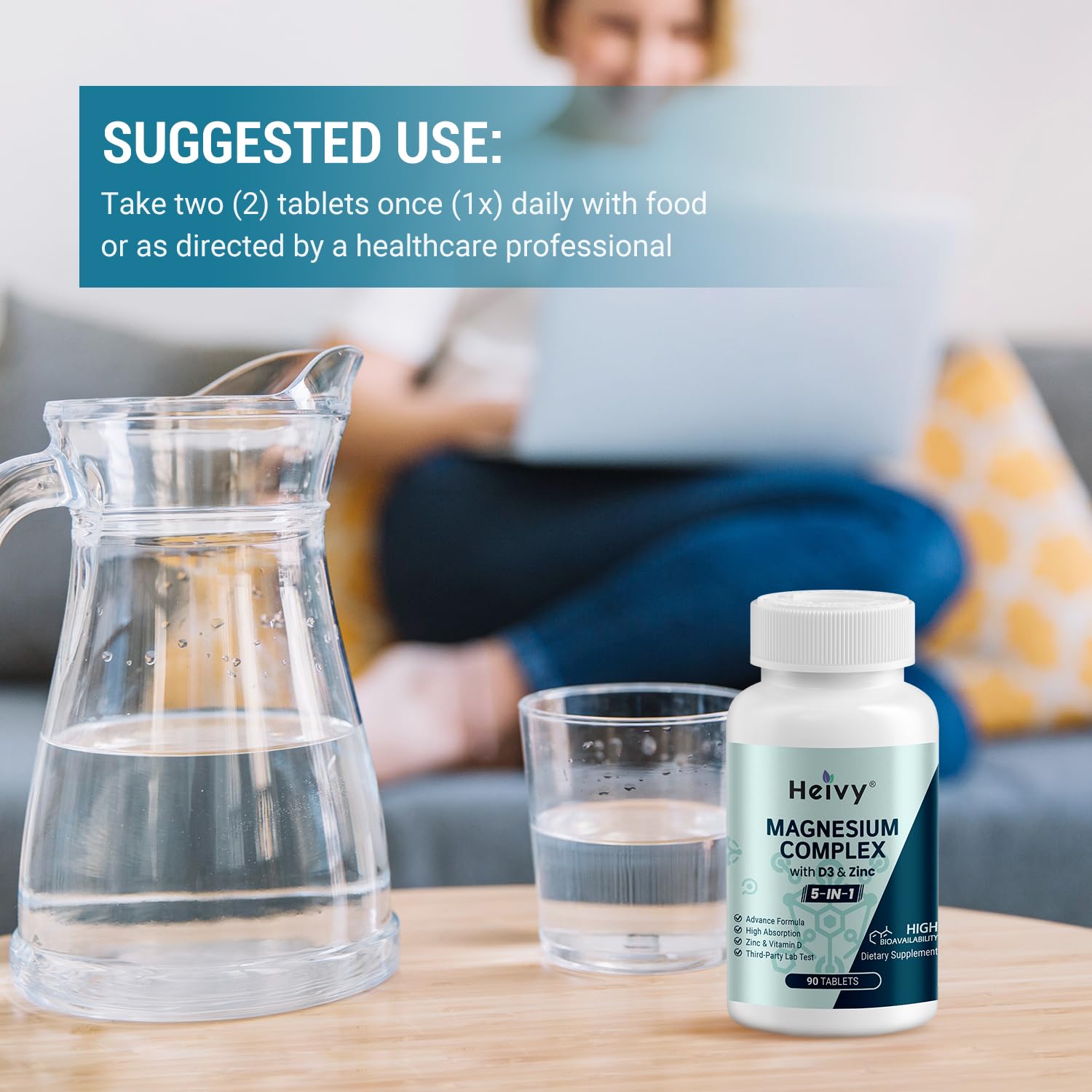 Heivy Magnesium Complex, Magnesium Glycinate, Citrate, Malate, Oxide, Gluconate with Zinc and Vitamin D3, Magnesium Supplement for Muscle, Nerve, Heart, Bone Support, High Absorption, 90 Tablets Heivy uk supplements