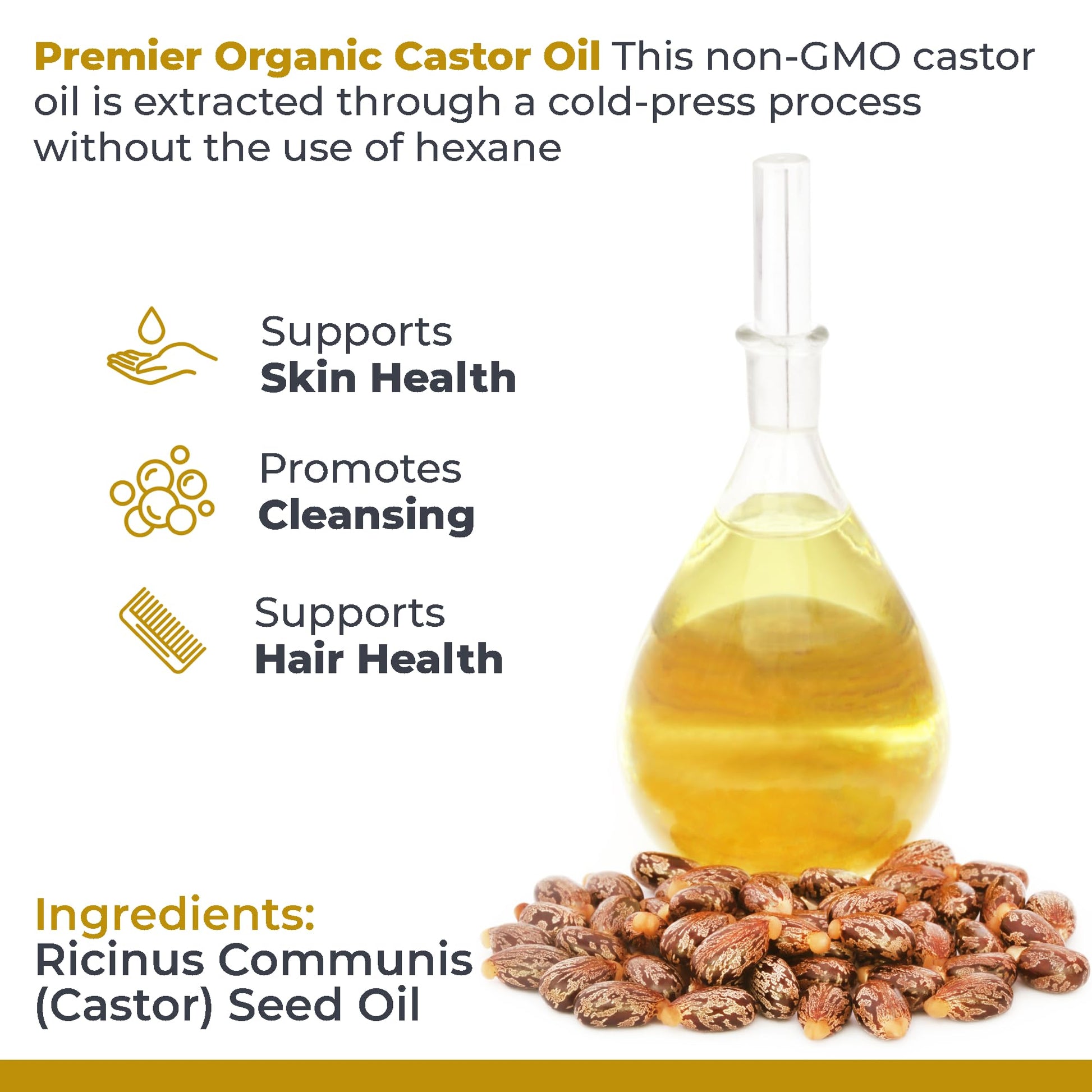 Premier Research Labs Organic Castor Oil for Face - Cold Pressed 100% Pure Castor Oil for Hair Growth, Skin & Body, Hexane Free - 8 Oz Bottle Premier Research Labs uk supplements