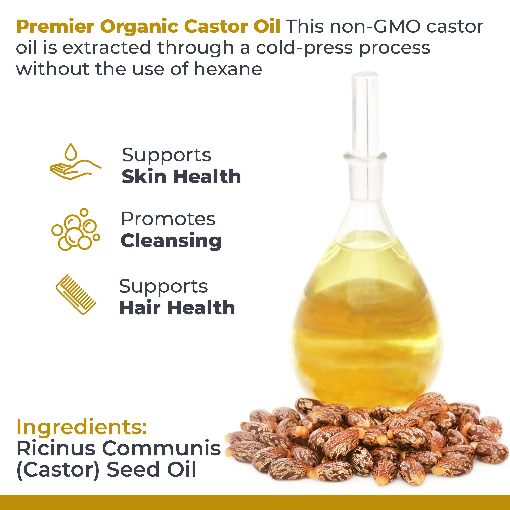 Premier Research Labs Organic Castor Oil for Face - Cold Pressed 100% Pure Castor Oil for Hair Growth, Skin & Body, Hexane Free - 8 Oz Bottle Premier Research Labs uk supplements