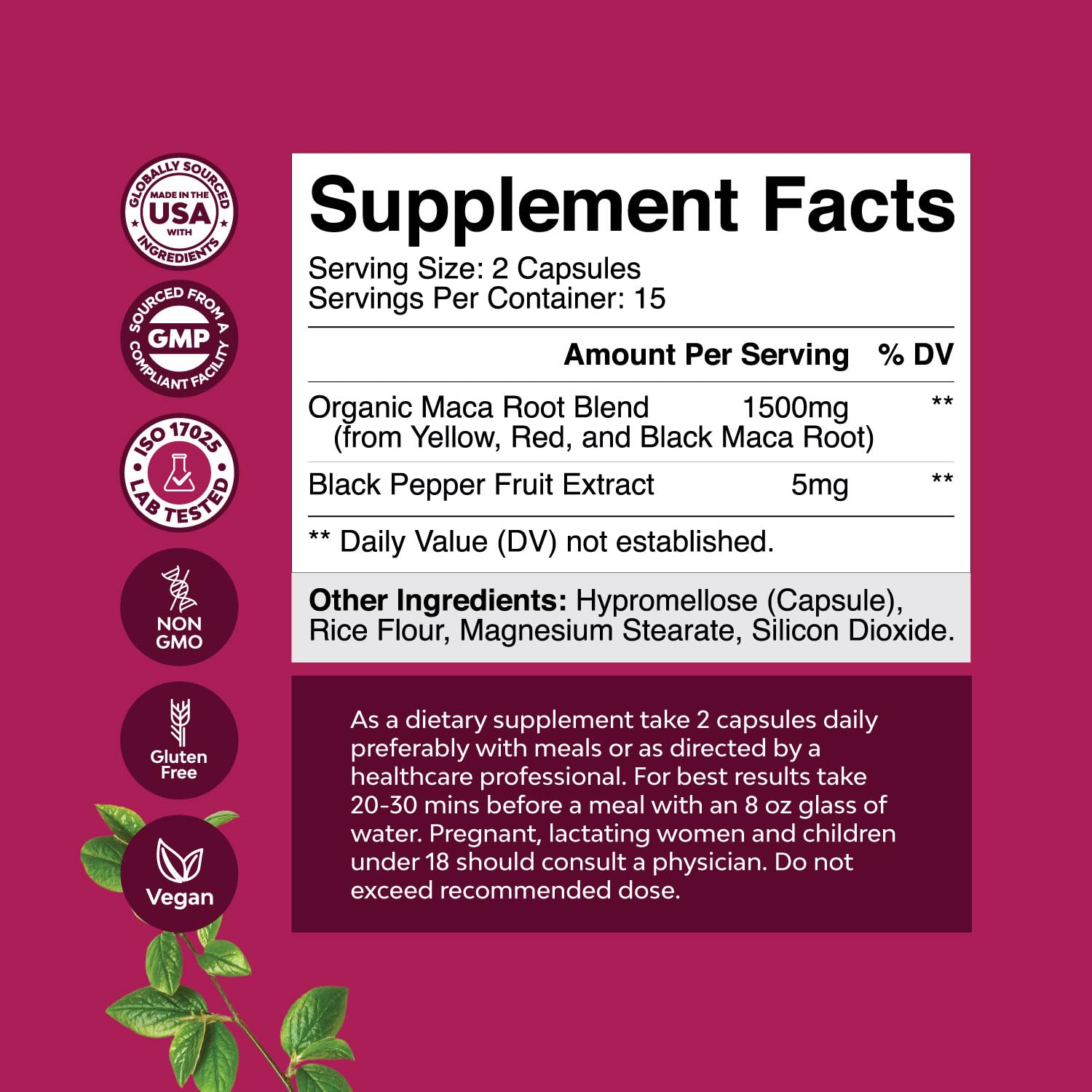 Maca Root Capsules for Women - Potent Herbal Supplement with Female Enhancing Blend of Red Yellow & Black Maca Root - Non-GMO Certified Vegan and Gluten-Free with No Artificial Colors - 30 Count Natures Craft uk supplements